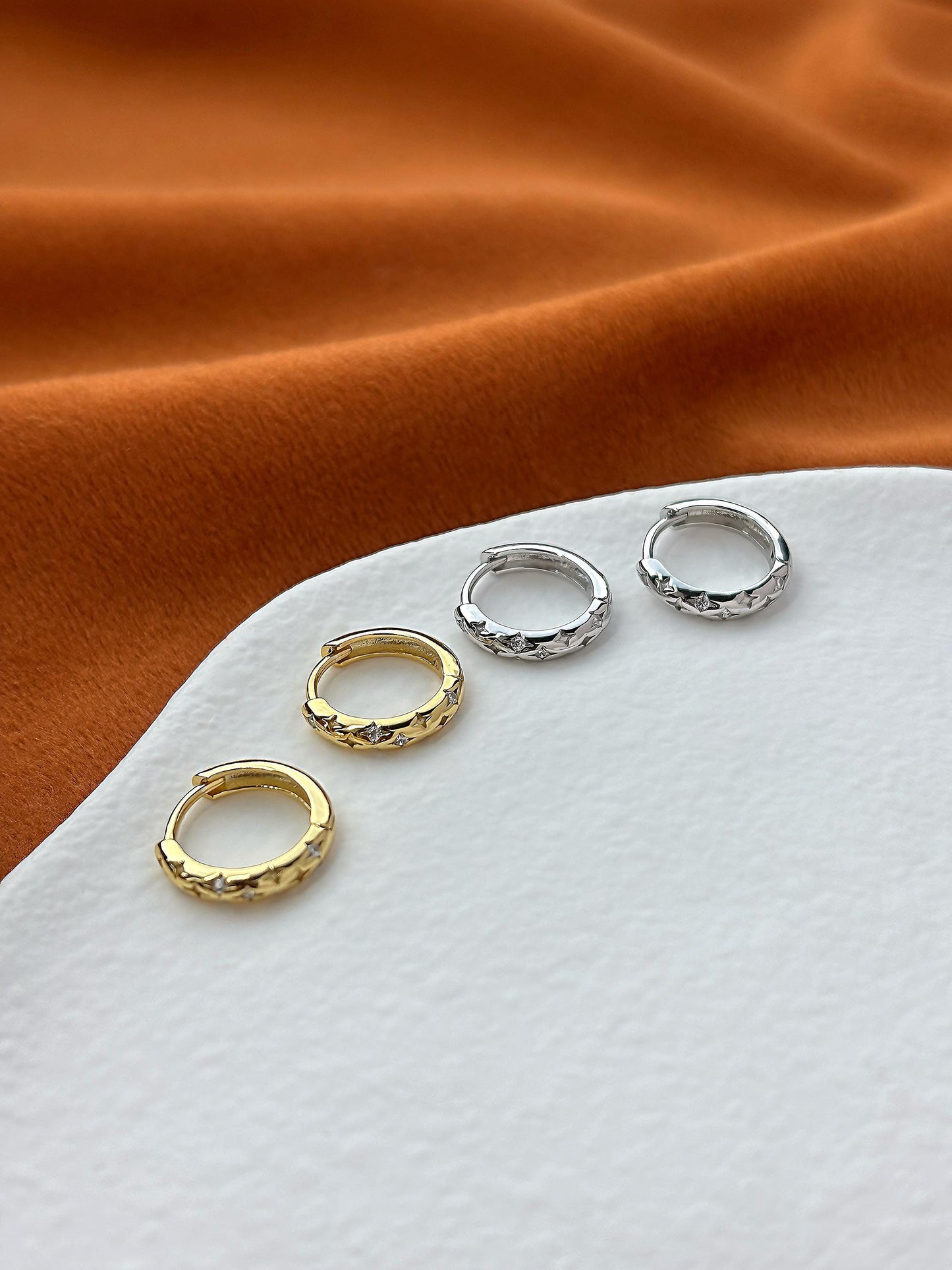 Shiny Star Hoop Earrings, Dainty North Star Huggie, Blue Star Earrings Jewelry, 18K Gold Plated Sterling Silver Sparkling Star Jewellery