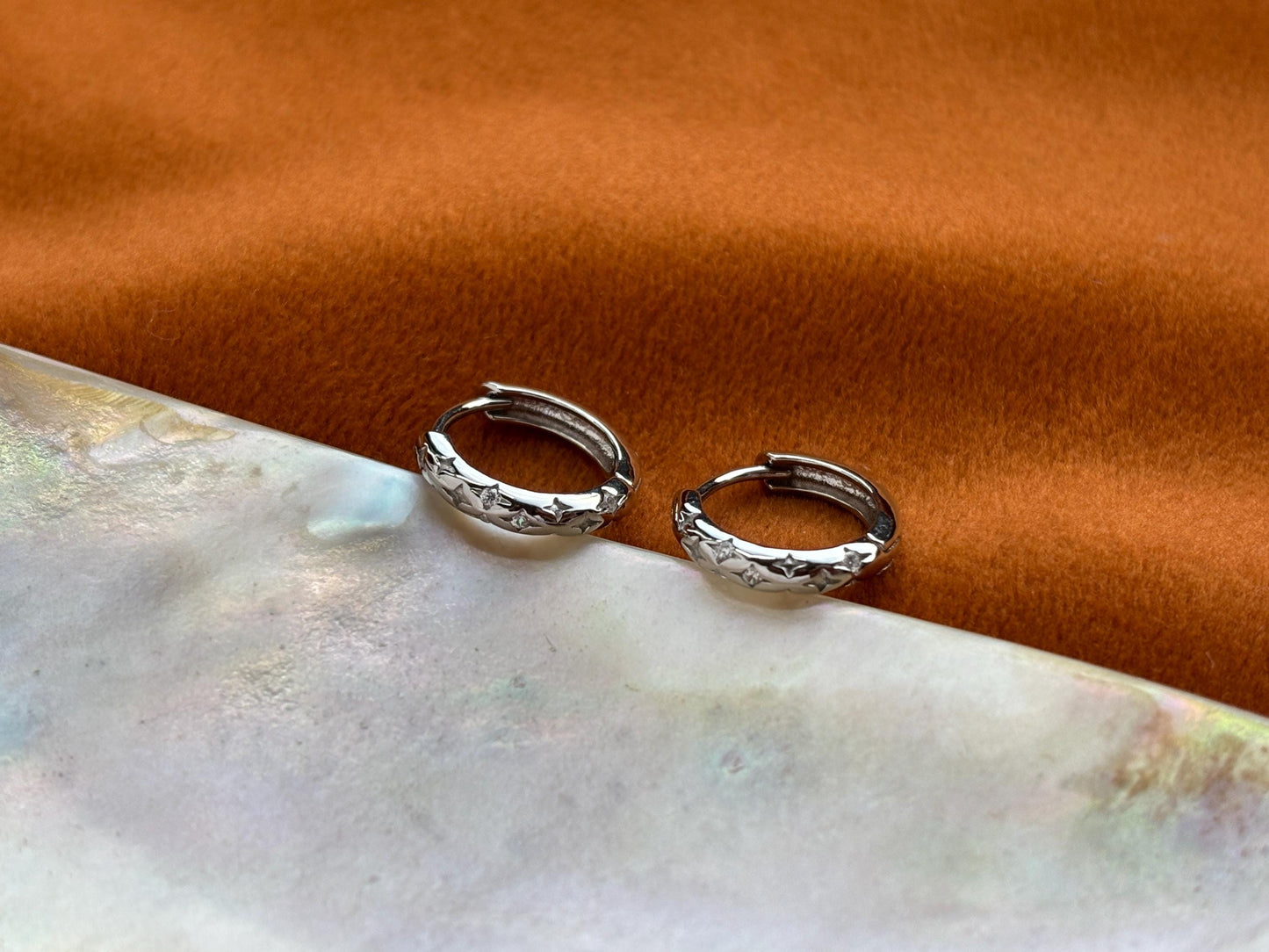 Shiny Star Hoop Earrings, Dainty North Star Huggie, Blue Star Earrings Jewelry, 18K Gold Plated Sterling Silver Sparkling Star Jewellery