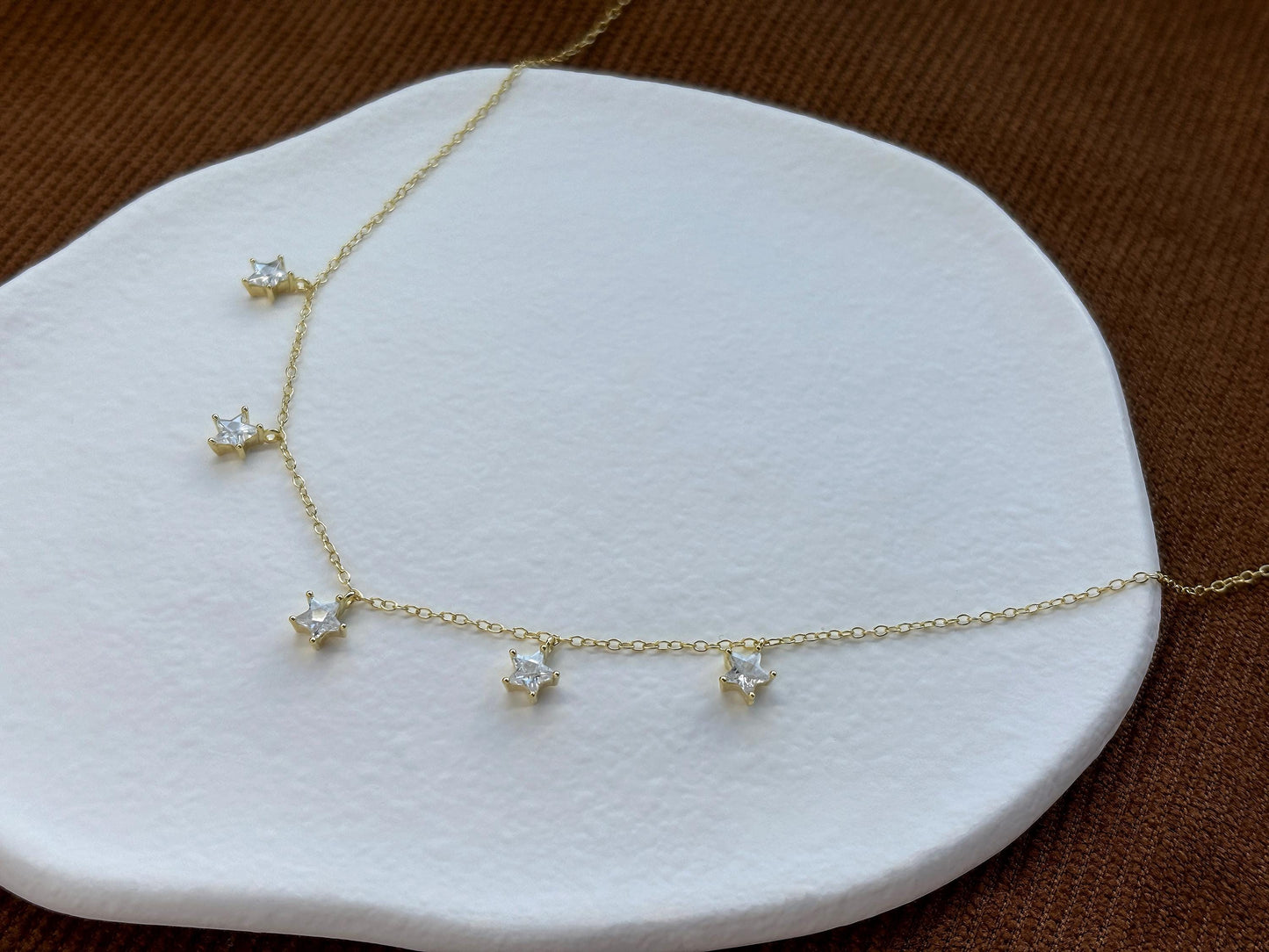 Star Charm Necklace, Golden Shiny Pentacle Star Clavicle Necklace Jewellery, Gold Plated 925 Sterling Silver Dainty Celestial Choker Jewelry
