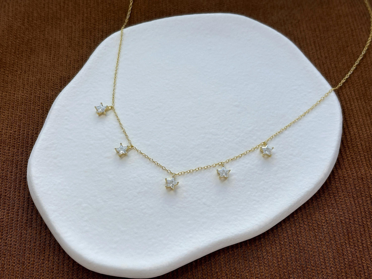 Star Charm Necklace, Golden Shiny Pentacle Star Clavicle Necklace Jewellery, Gold Plated 925 Sterling Silver Dainty Celestial Choker Jewelry