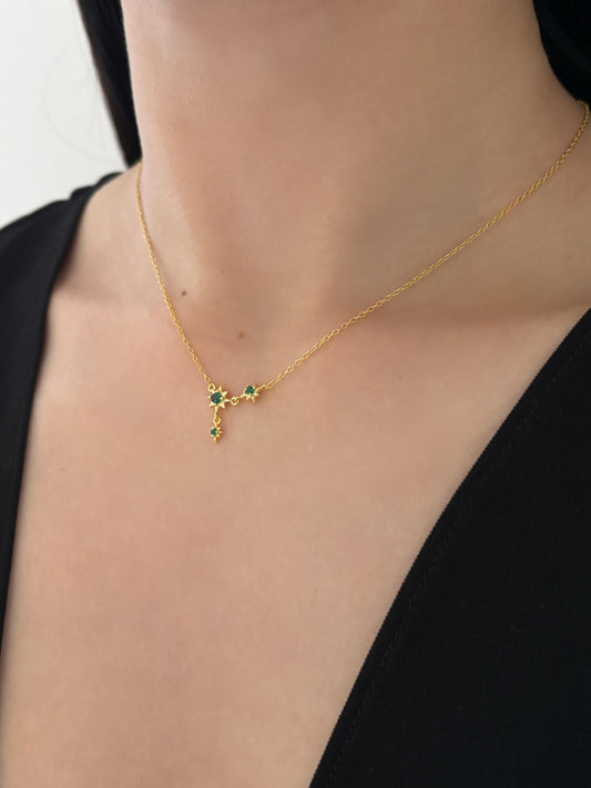 Dainty Green North Star Clavicle Necklace, Green Stone Octagram Pendant Necklace Jewellery, Retro Vintage Style Emerald Celestial Jewelry