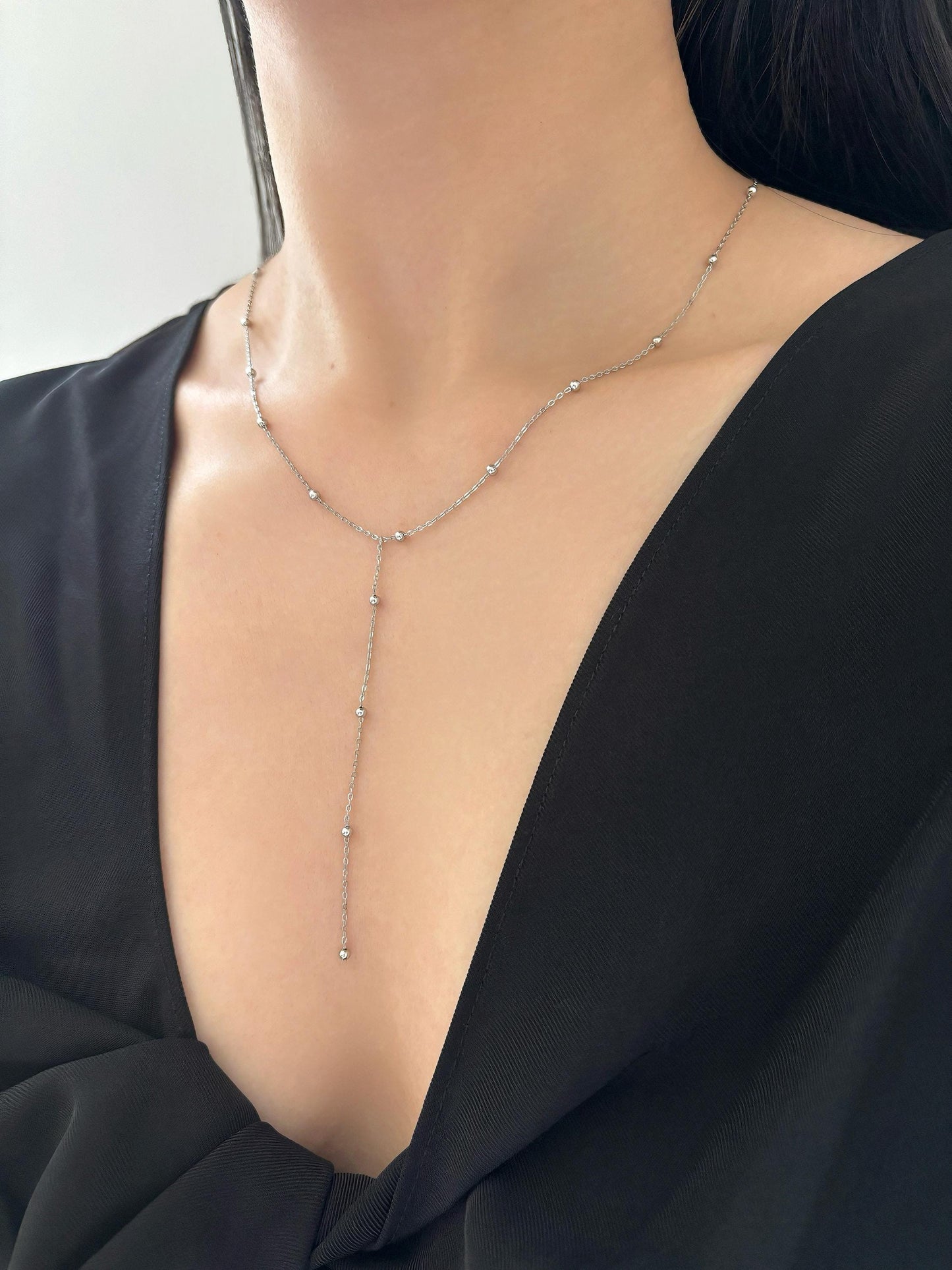 Dainty Beaded Golden Chain Y Shaped Lariat Necklace, Gold Plated Sterling Silver Clavicle Necklace Jewelry, Elegant Bead Pendant Jewellery