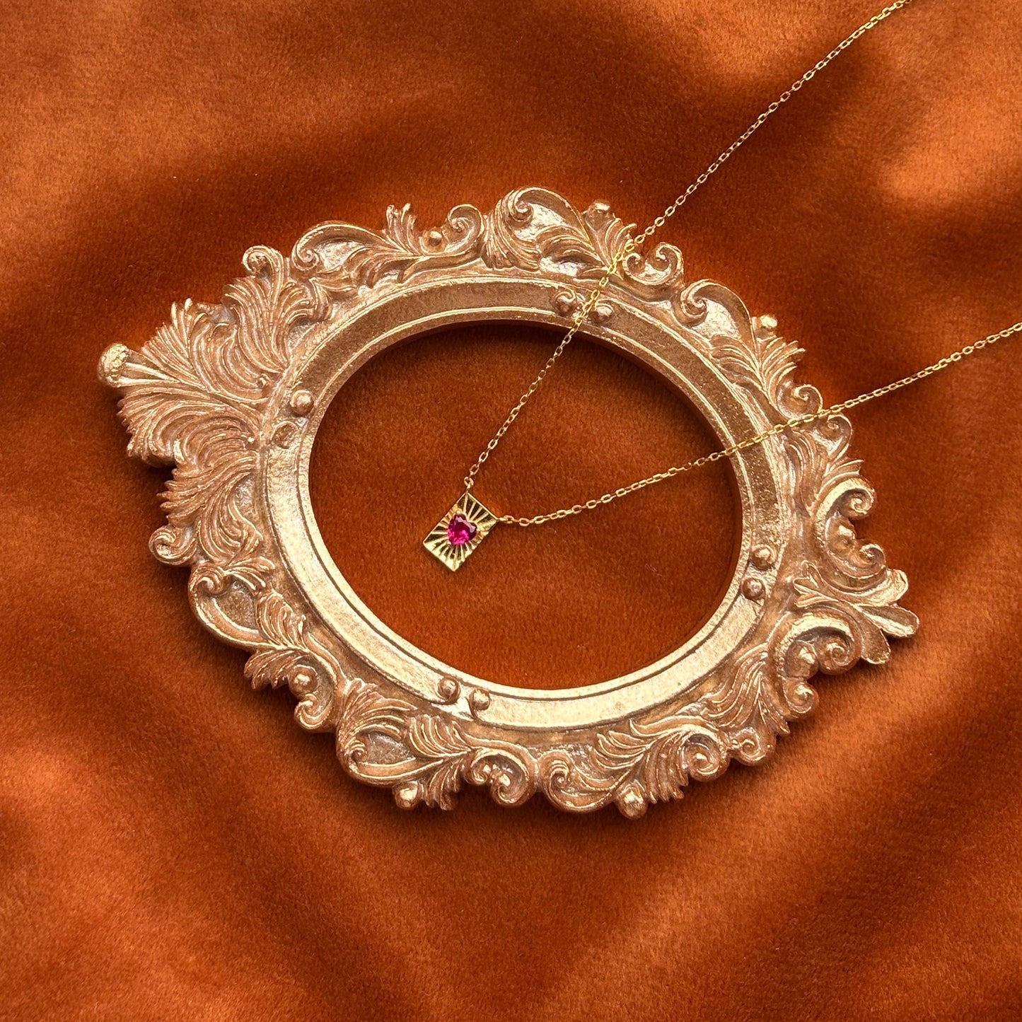 Ruby Heart Pendant Necklace, Golden Rectangle Sunbeam Necklace Jewellery, Dainty Red Love Heart Clavicle Necklace Jewelry, Sterling Silver