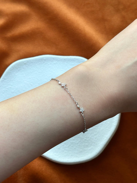 Shiny Star Bracelet, Silver Five Pointed Star Charm Bracelet, Dainty Elegant Tiny Star Celestial Jewelry, 999 Pure Silver Pentacle Jewellery