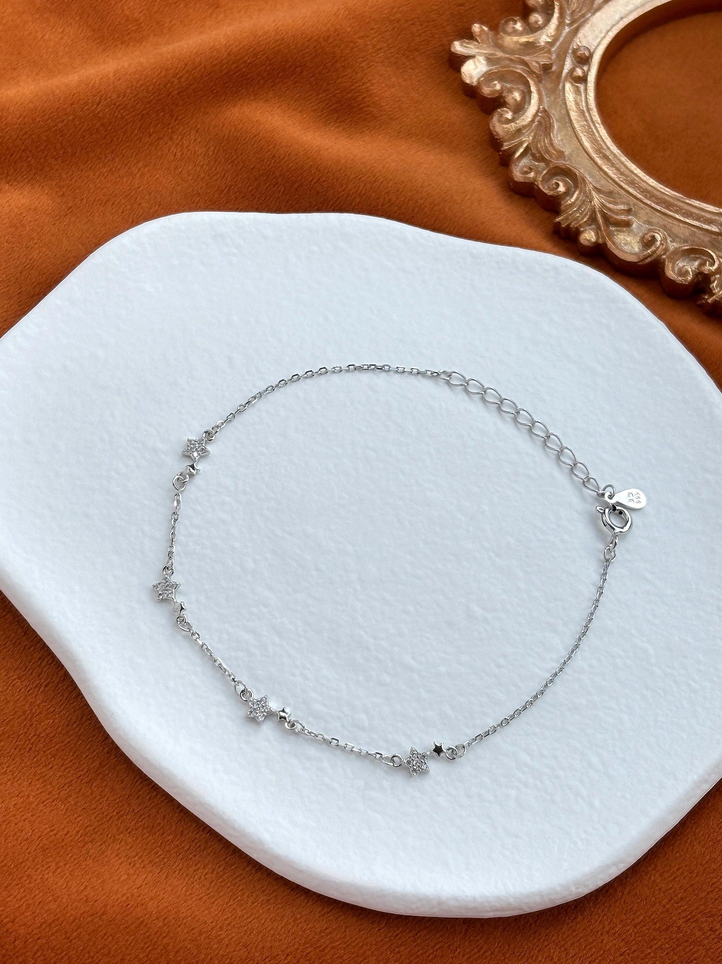 Shiny Star Bracelet, Silver Five Pointed Star Charm Bracelet, Dainty Elegant Tiny Star Celestial Jewelry, 999 Pure Silver Pentacle Jewellery