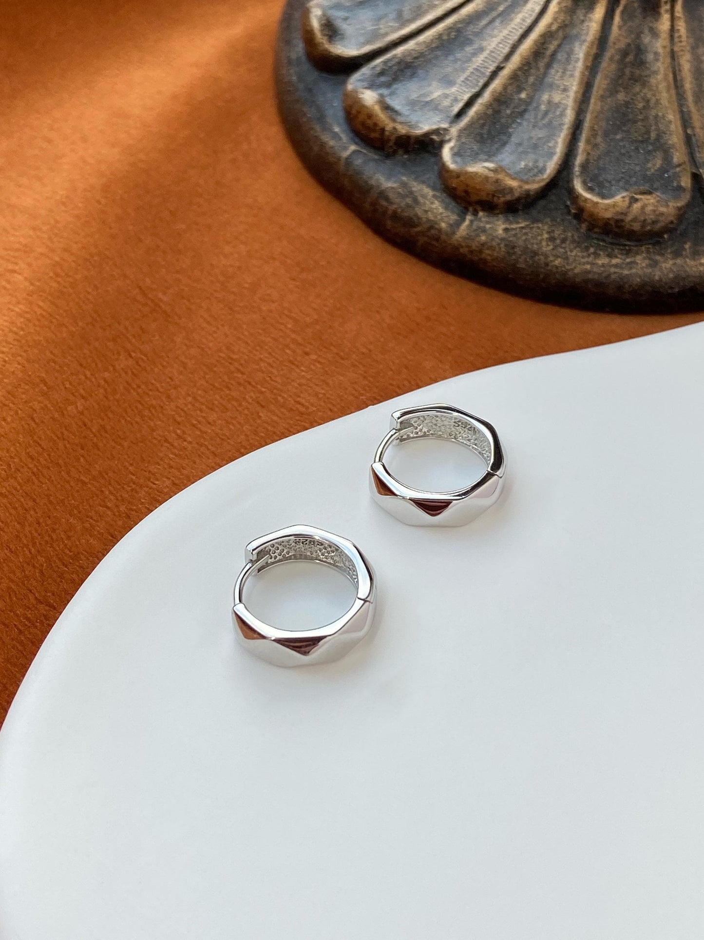 Faceted Silver Hoop Earrings, Dainty Chunky Huggie, Golden Geometric Minimalist Daily Basic Jewelry, Gold Plated Sterling Silver Jewellery