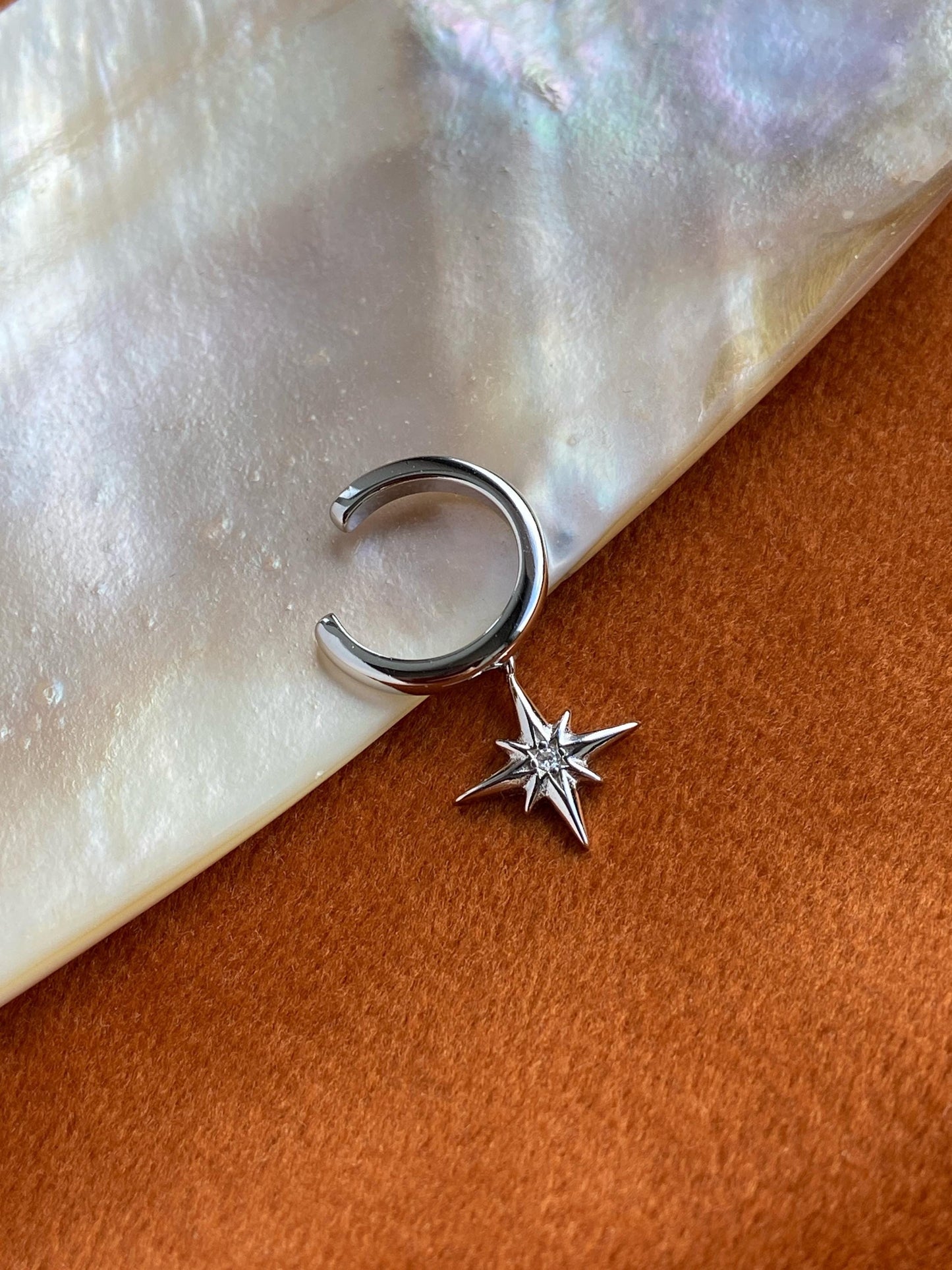 Gold Plated 925 Sterling Silver Star Ear Cuff, Golden North Star Ear Cuffs Jewelry, Daily Drop Star Non-Piercing Earrings, Dainty Jewellery