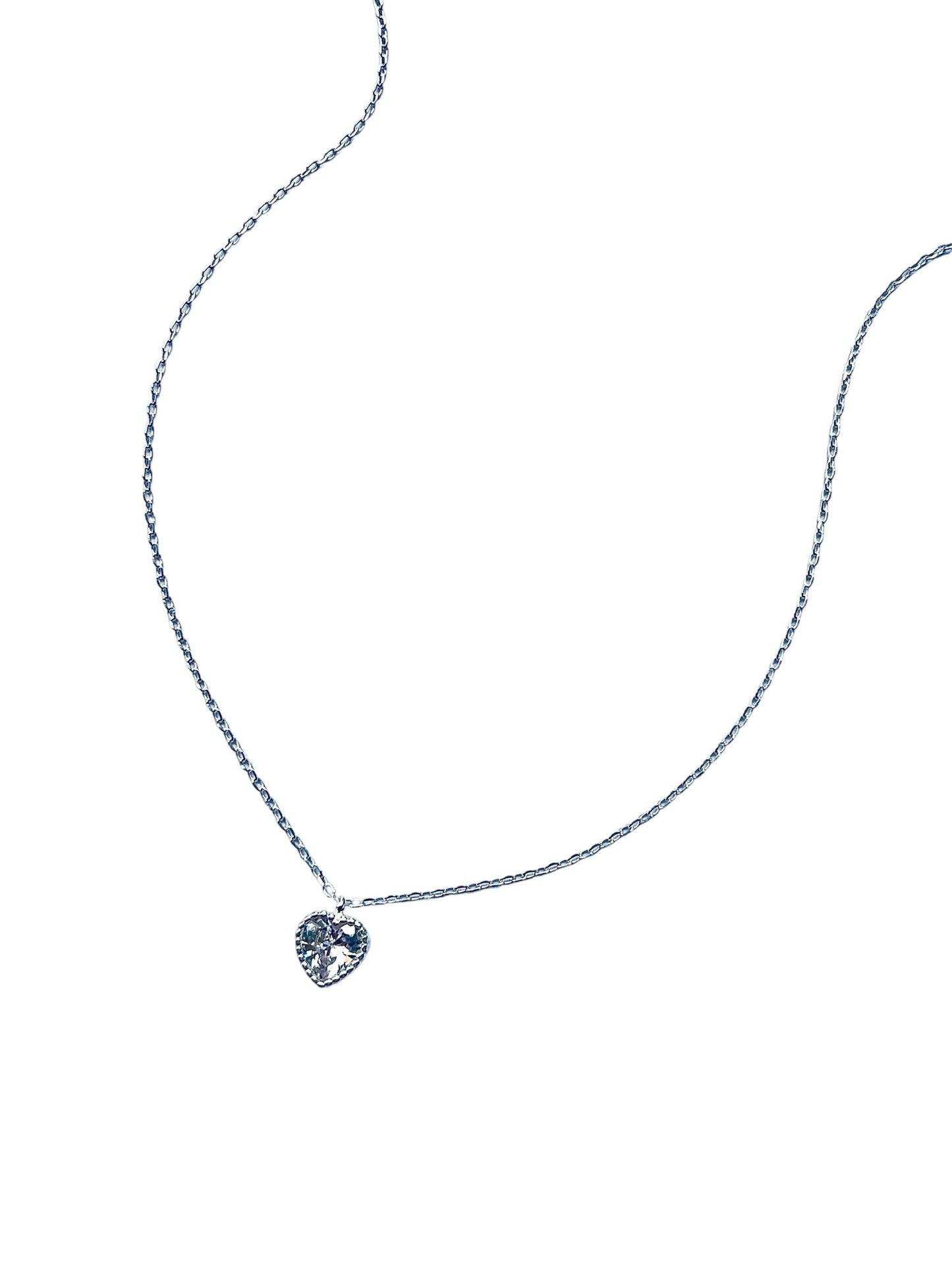 Cute Silver Heart Clavicle Necklace, Pink Heart Pendant Jewellery, Shiny Sparkling Love Necklace, Dainty Lovely Jewelry, 925 Sterling Silver