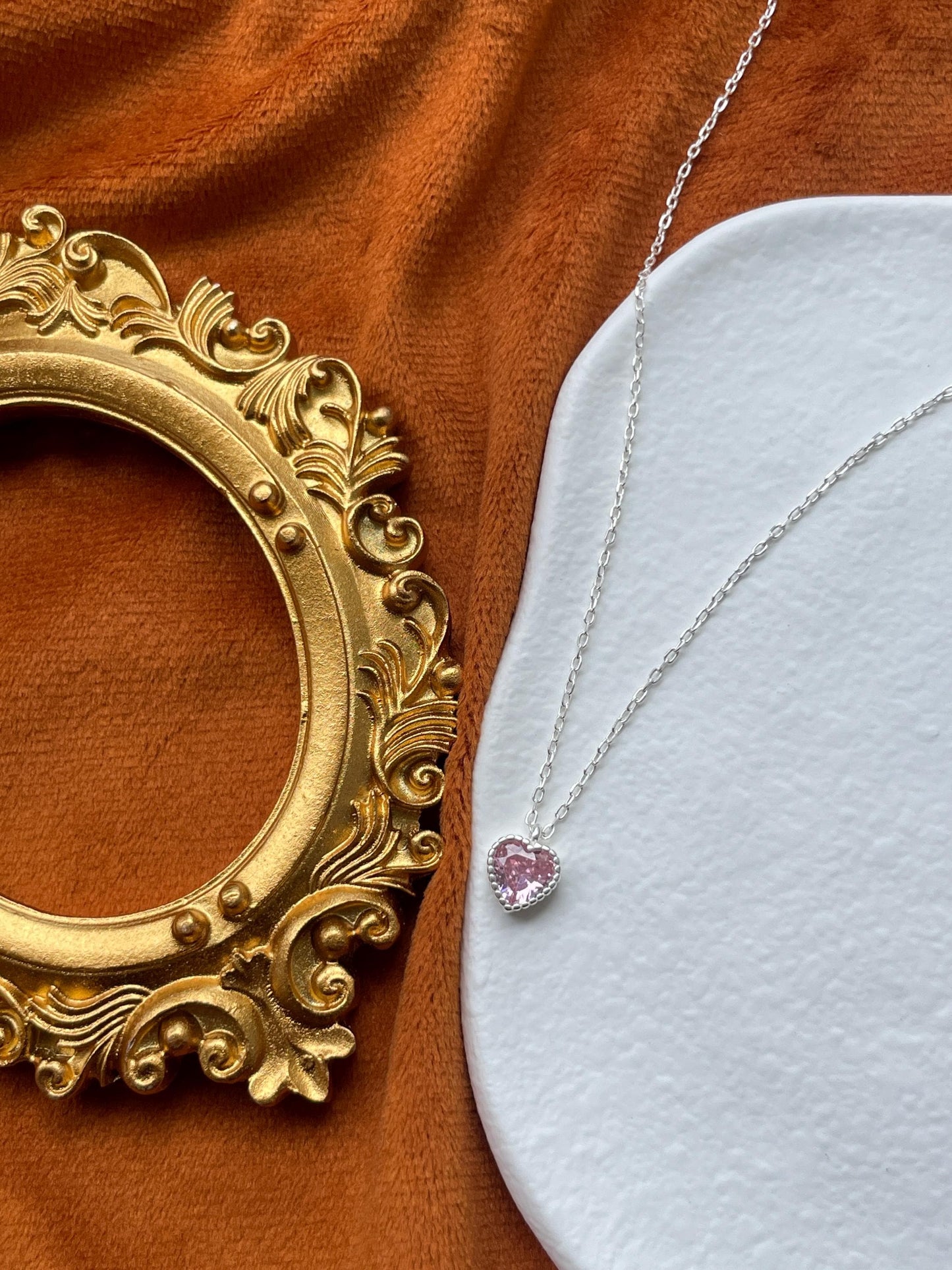 Cute Silver Heart Clavicle Necklace, Pink Heart Pendant Jewellery, Shiny Sparkling Love Necklace, Dainty Lovely Jewelry, 925 Sterling Silver