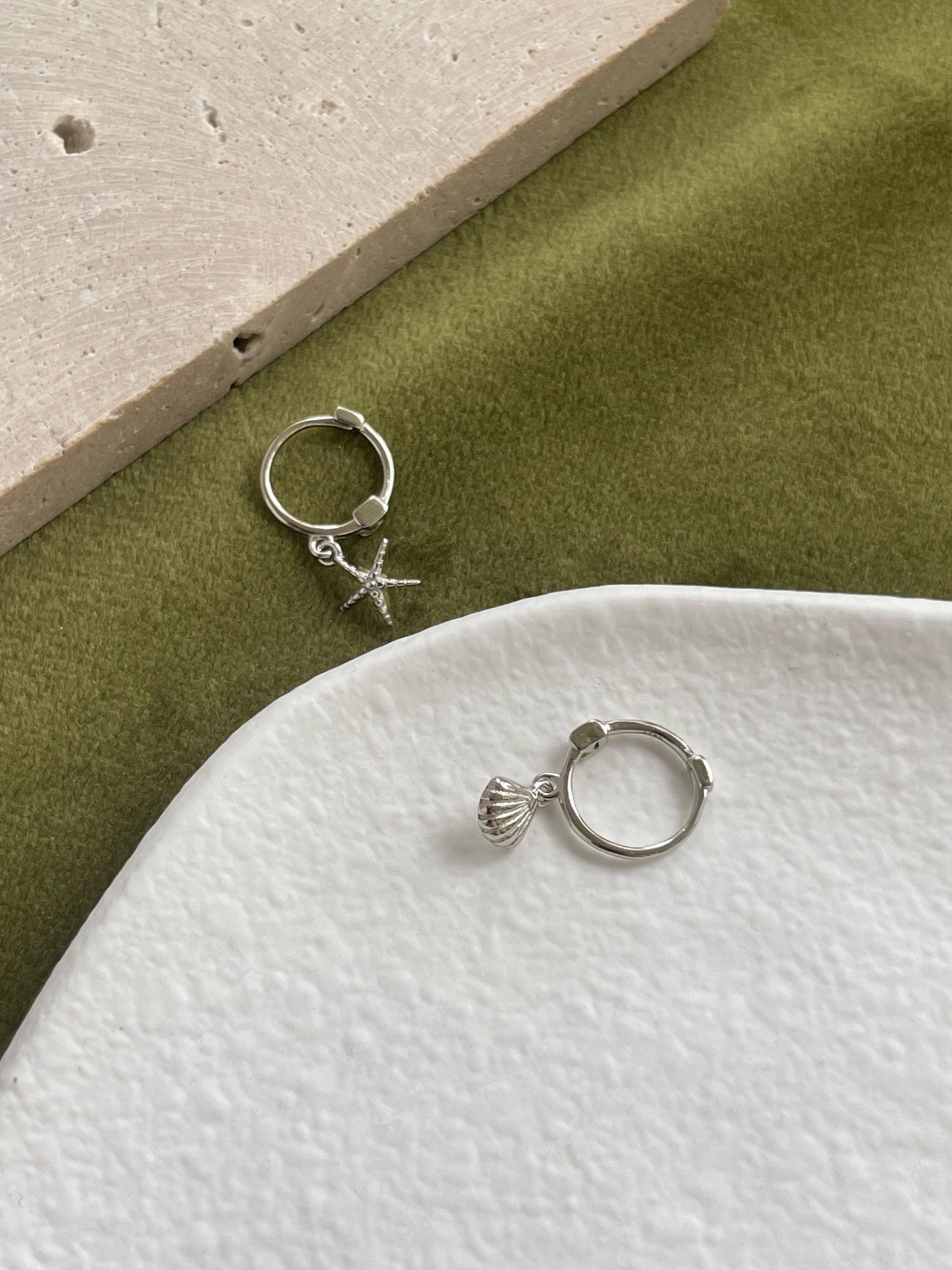 Cute Starfish Shell Hoops, Small Lovely Seashell Drop Dangle Earrings, Ocean Beach Sea Jewelry, Dainty Mini Gold Plated 925 Silver Jewellery
