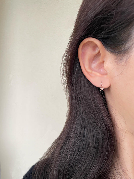 Cute Starfish Shell Hoops, Small Lovely Seashell Drop Dangle Earrings, Ocean Beach Sea Jewelry, Dainty Mini Gold Plated 925 Silver Jewellery