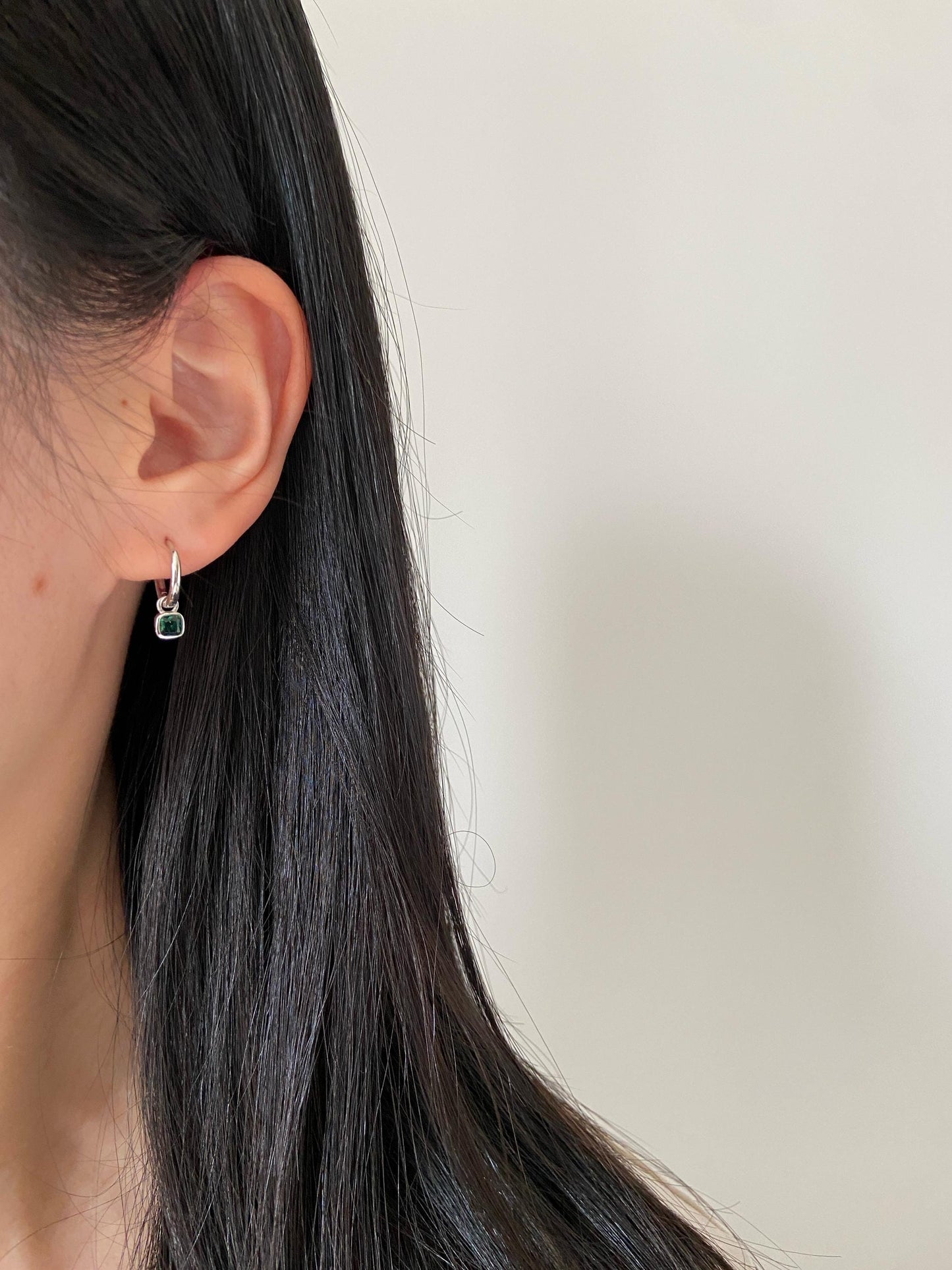 Retro Square Emerald Hoop Earrings, Vintage Green Stone Dangle Drop Earrings, Golden Dainty Elegant Jewelry, Gold Plated Silver Jewellery
