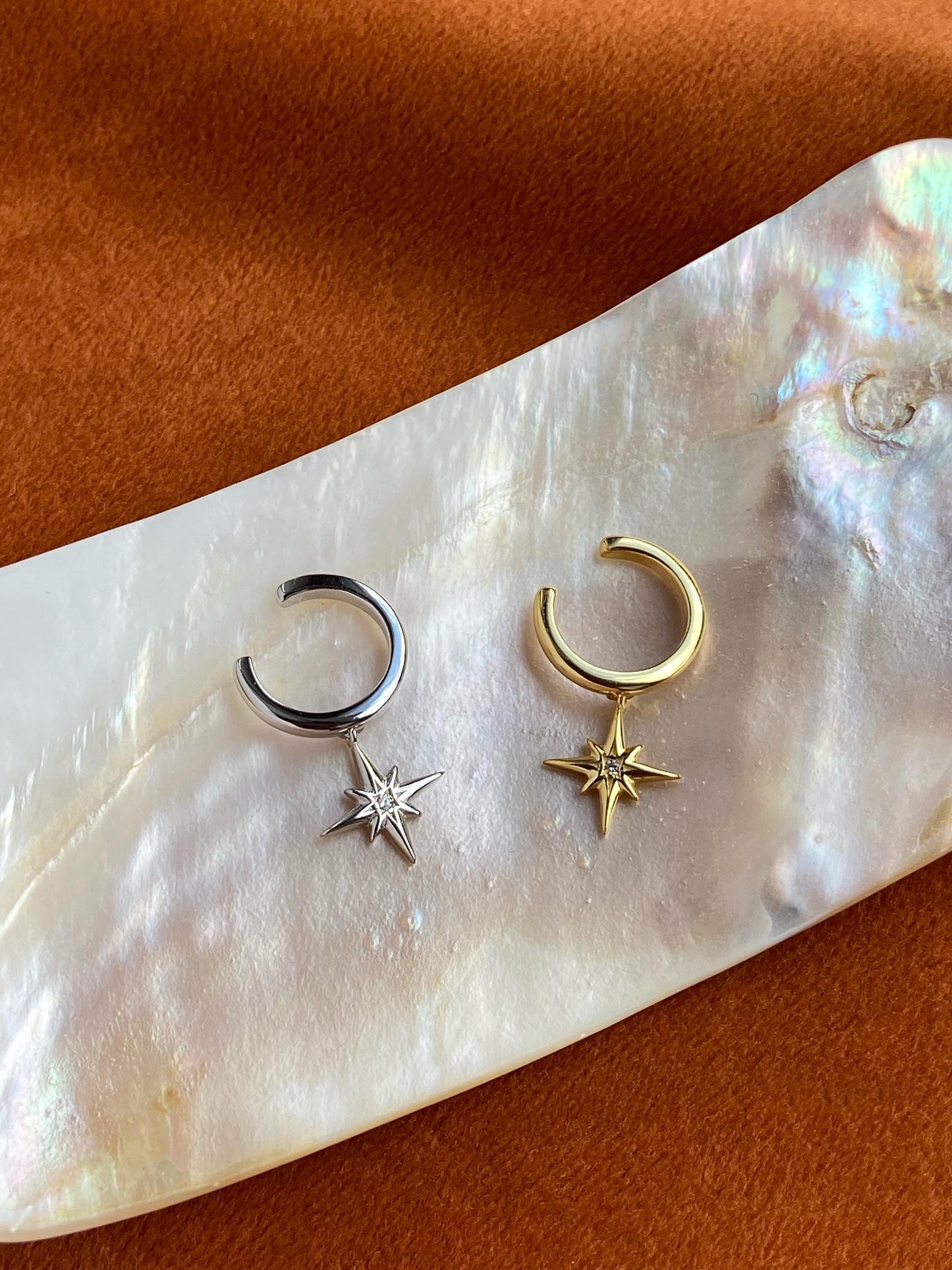 Gold Plated 925 Sterling Silver Star Ear Cuff, Golden North Star Ear Cuffs Jewelry, Daily Drop Star Non-Piercing Earrings, Dainty Jewellery
