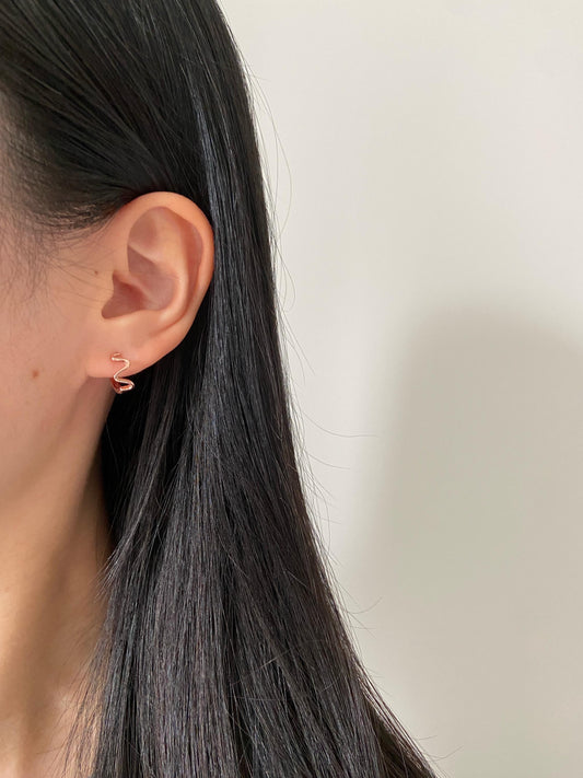 Abstract Wave Hoop Earrings, Geometric Wavy Hoops, Wiggle Huggie Jewelry, Daily Basic Crinkle Hoop, Gold Plated Sterling Silver Jewellery