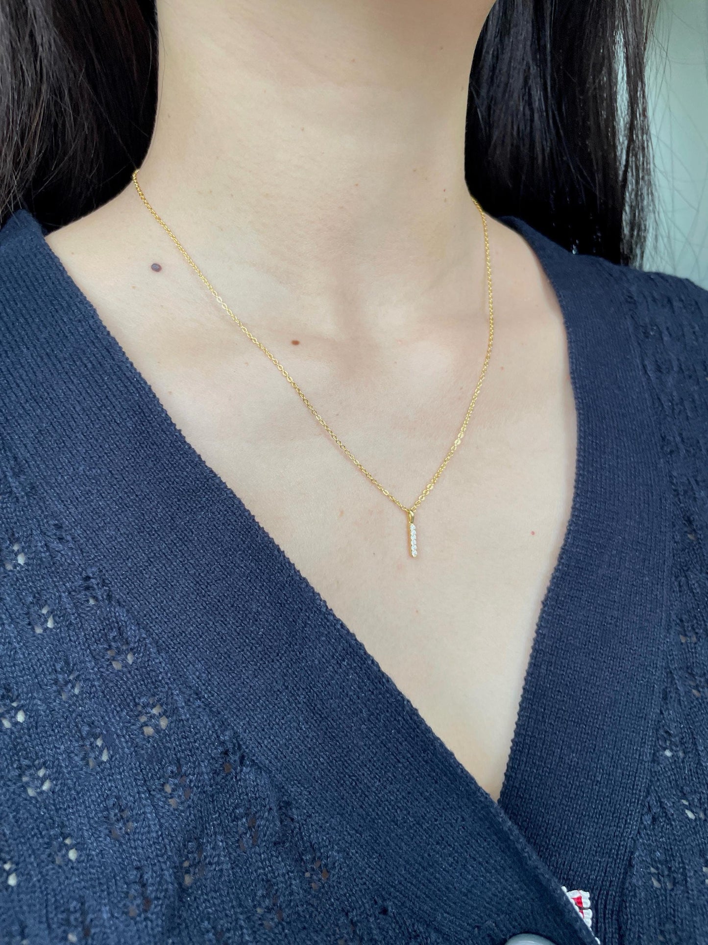 Basic Silver Bar Pendant Necklace, Golden Initial I Pendant Necklace, Minimalist Clavicle Necklace Jewellery, Dainty Everyday Daily Jewelry