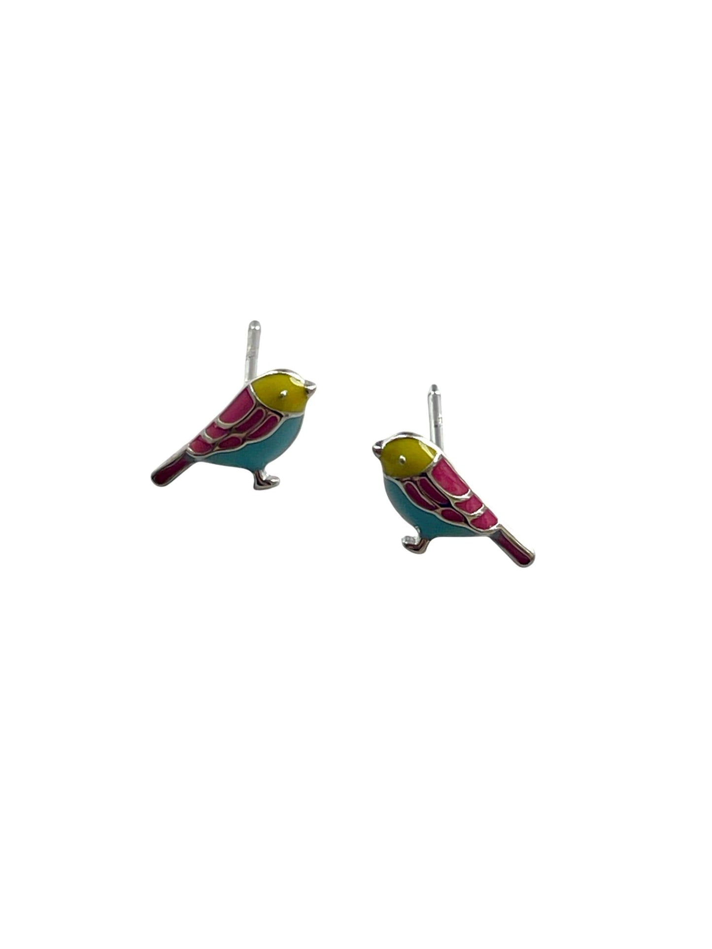 Mini Cute Birds Stud Earrings, Lovely Small Little Bird Studs, Cartoon Animated Enamel Colourful Bird Jewellery, 925 Silver Animal Jewelry