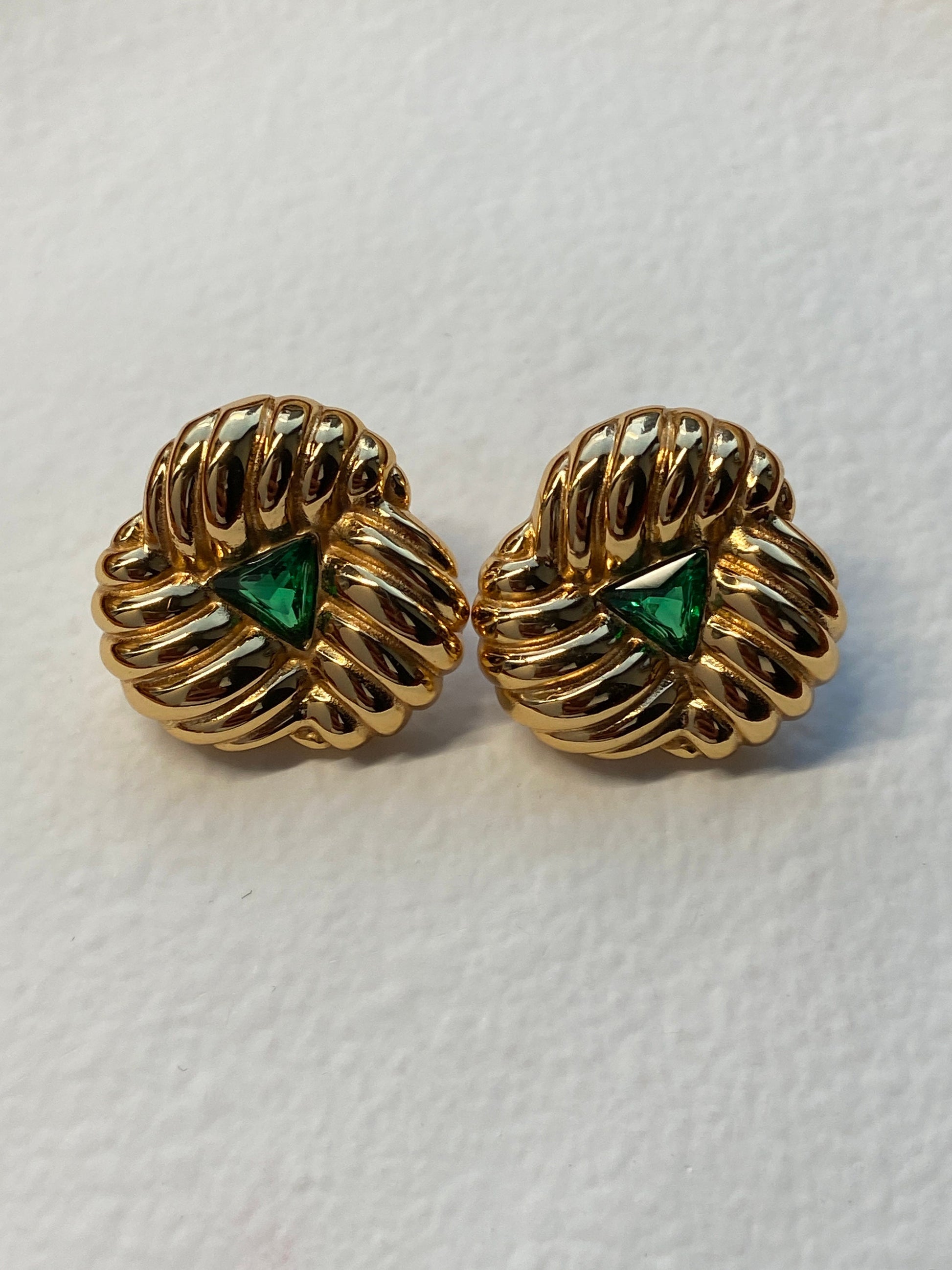 Vintage Style Gold Emerald Stud Earrings