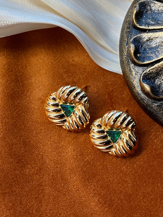 Vintage Style Gold Emerald Stud Earrings