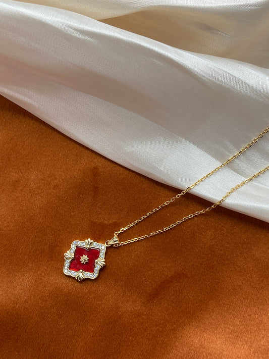 18K Gold Plated 925 Sterling Silver Necklace Carved Red Agate Pendant Necklace