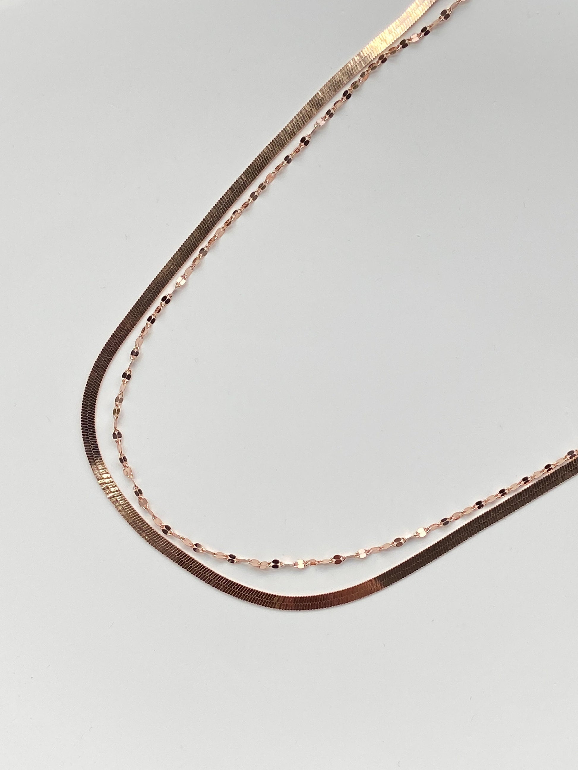 Dainty Rose Gold Double Layer Snake Bone Necklace, 18K Gold Plated 925 Sterling Silver Beaded Chain Necklace