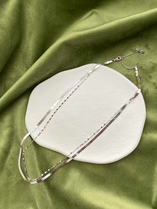 Dainty Rose Gold Double Layer Snake Bone Necklace, 18K Gold Plated 925 Sterling Silver Beaded Chain Necklace