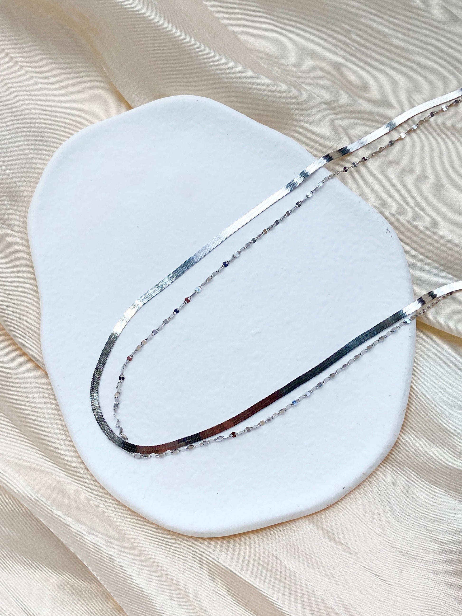 Dainty Rose Gold Double Layer Snake Bone Necklace, 18K Gold Plated 925 Sterling Silver Beaded Chain Necklace