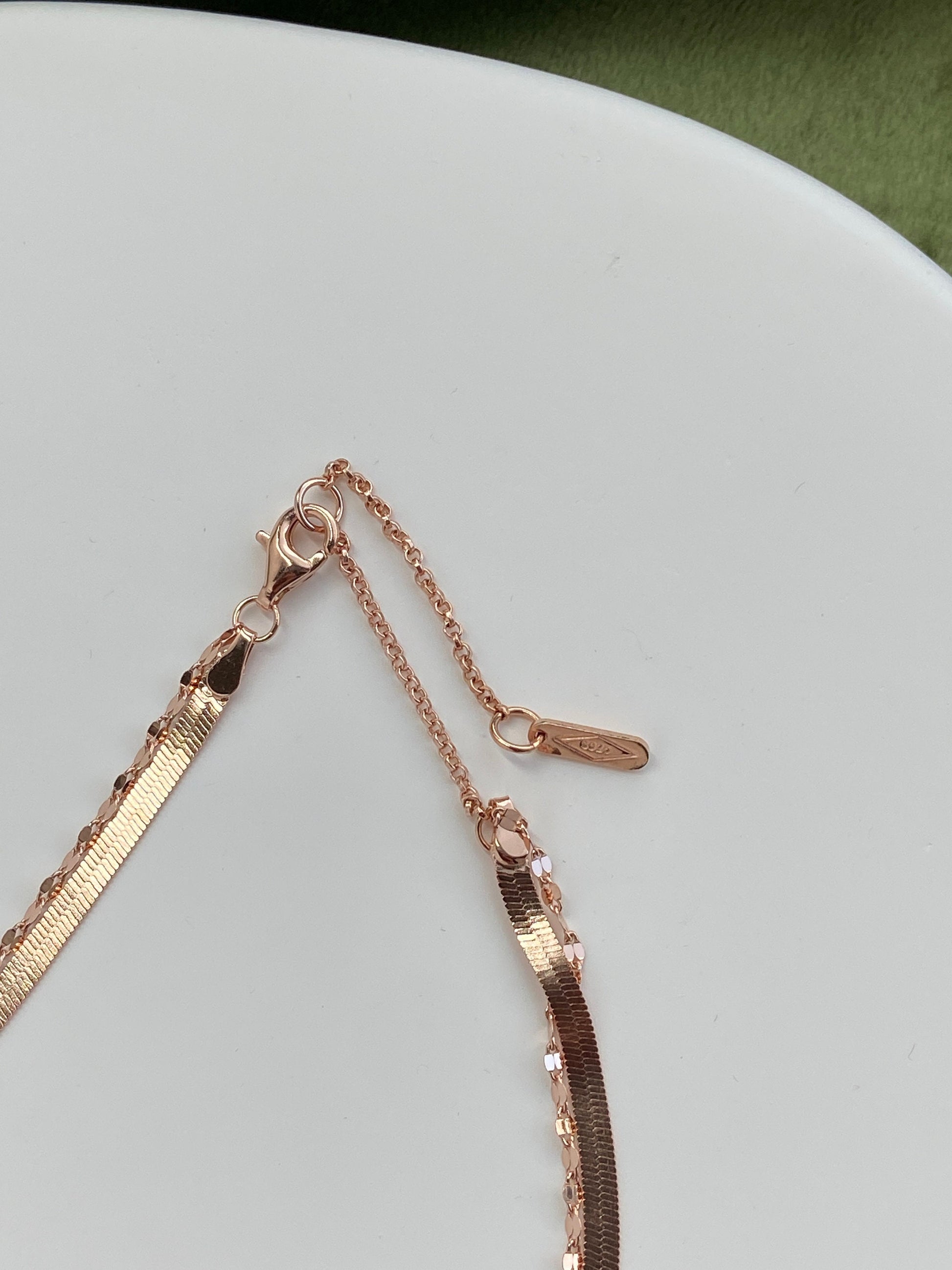 Dainty Rose Gold Double Layer Snake Bone Necklace, 18K Gold Plated 925 Sterling Silver Beaded Chain Necklace