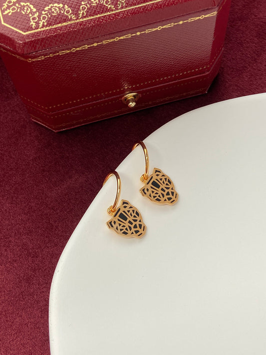 Black And Gold Leopard Drop Dangle Earrings Thick Plating 18K Gold Plated 925 Sterling Silver