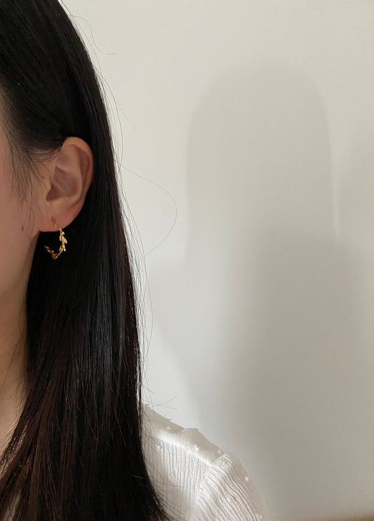 Silver Elegant Vine Hoop Earrings, Golden Semicircular Leaf Stud Earrings, 14K Gold Plated 925 Sterling Silver Jewellery, Dainty Ivy Jewelry