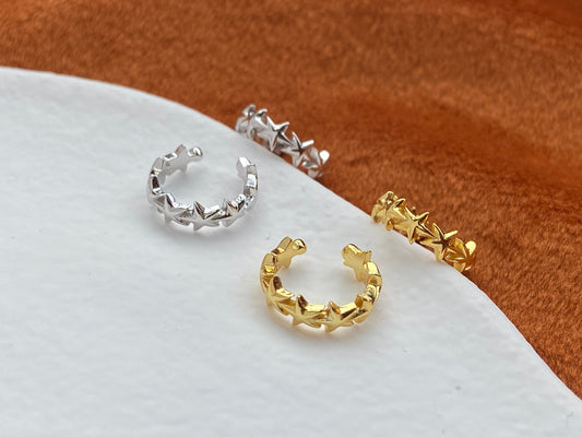 Basic Simple Star Ear Cuffs, Cute Lovely Star Non-Piercing Earrings Jewelry, Daily 14K Gold Plated 925 Sterling Silver Earrings Jewellery