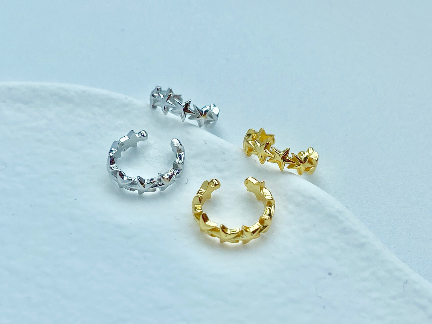 Basic Simple Star Ear Cuffs, Cute Lovely Star Non-Piercing Earrings Jewelry, Daily 14K Gold Plated 925 Sterling Silver Earrings Jewellery