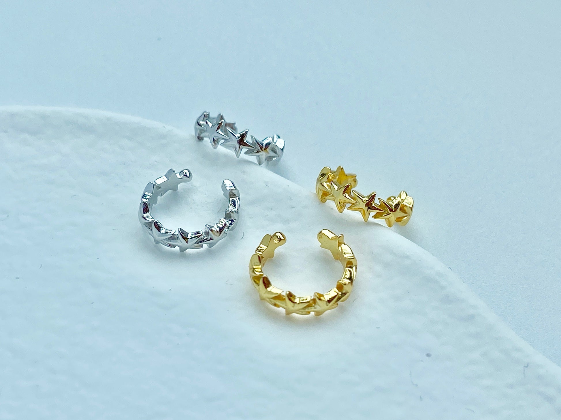 Basic Simple Star Ear Cuffs, Cute Lovely Star Non-Piercing Earrings Jewelry, Daily 14K Gold Plated 925 Sterling Silver Earrings Jewellery