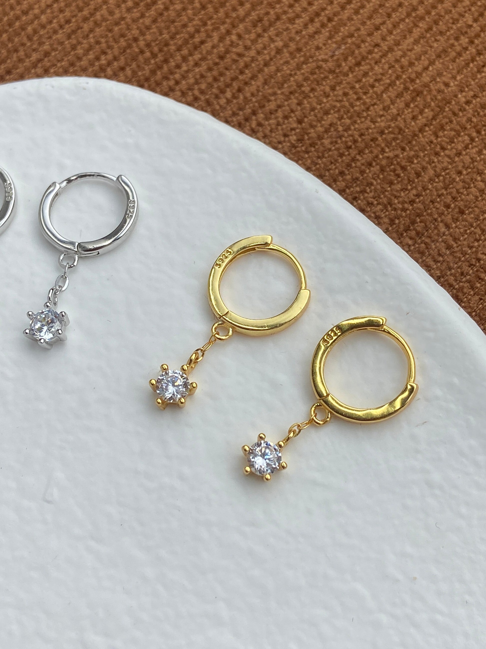 Shiny Star Hoop Earrings, 14K Gold Plated 925 Sterling Silver Hexagram Drop Earrings