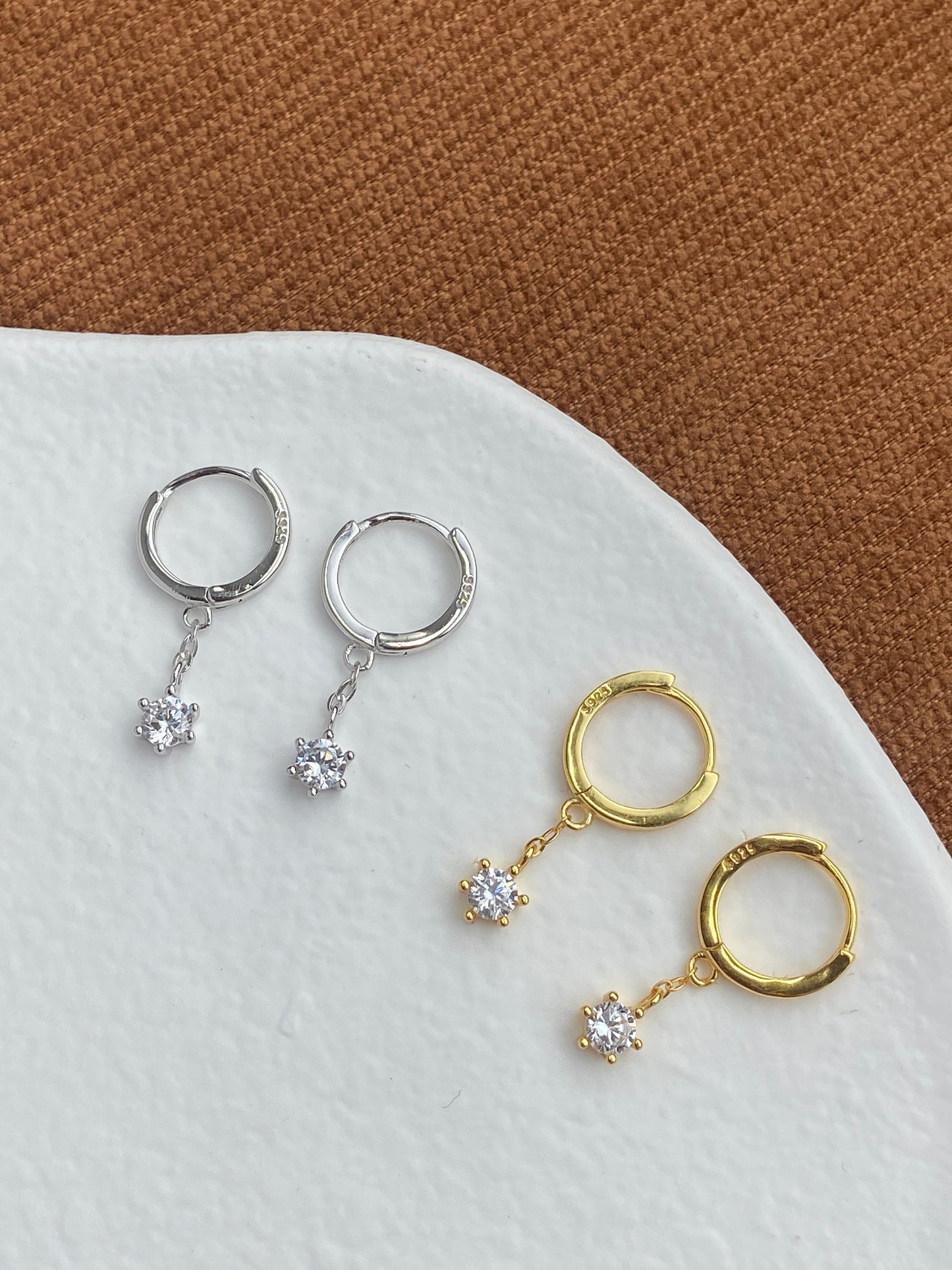 Shiny Star Hoop Earrings, 14K Gold Plated 925 Sterling Silver Hexagram Drop Earrings