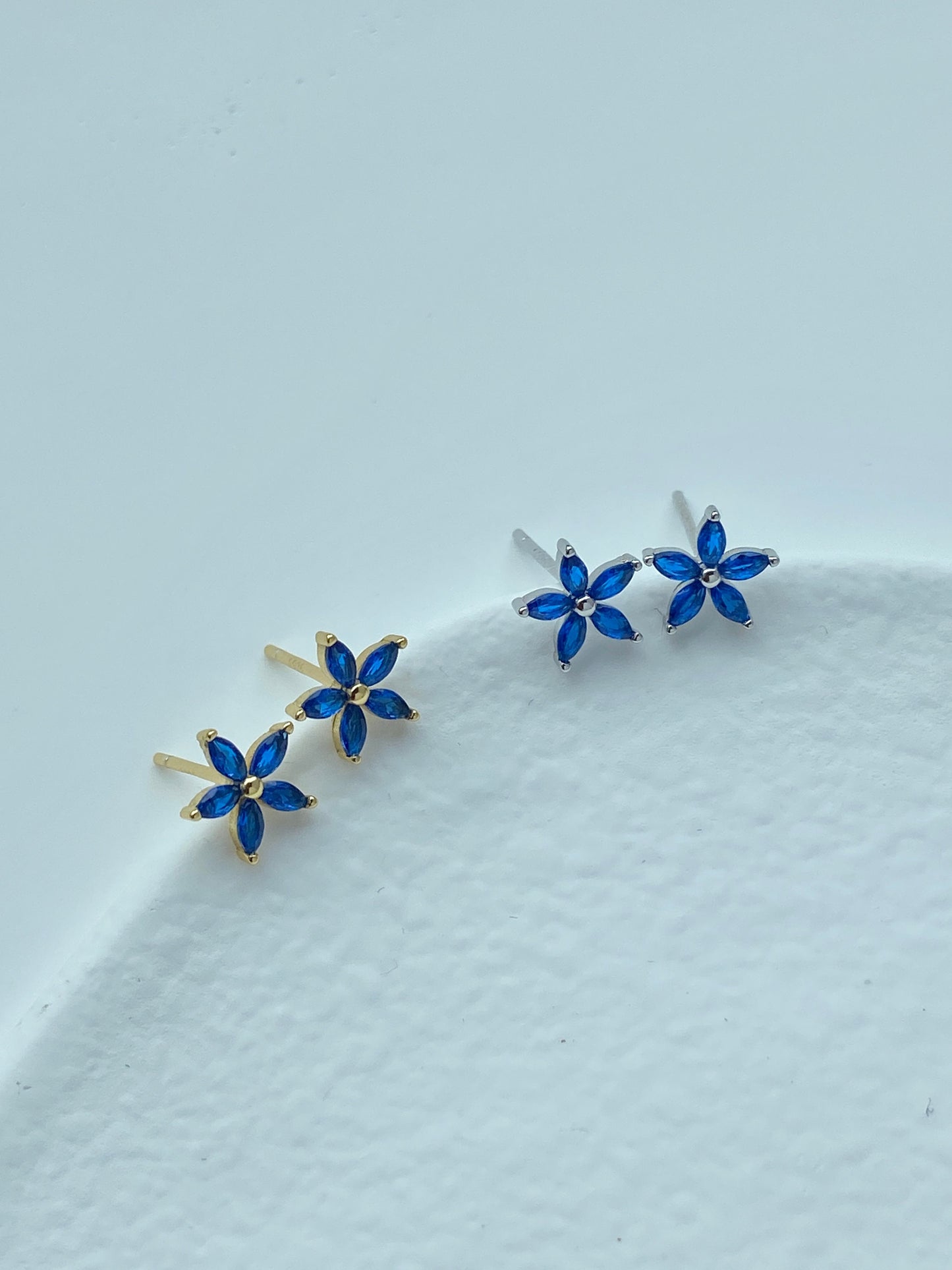 Dainty Blue Flower Earrings, Elegant Cute Five-Petaled Flowers Stud Earrings Jewelry, 14K Gold Plated 925 Sterling Silver Earrings Jewellery