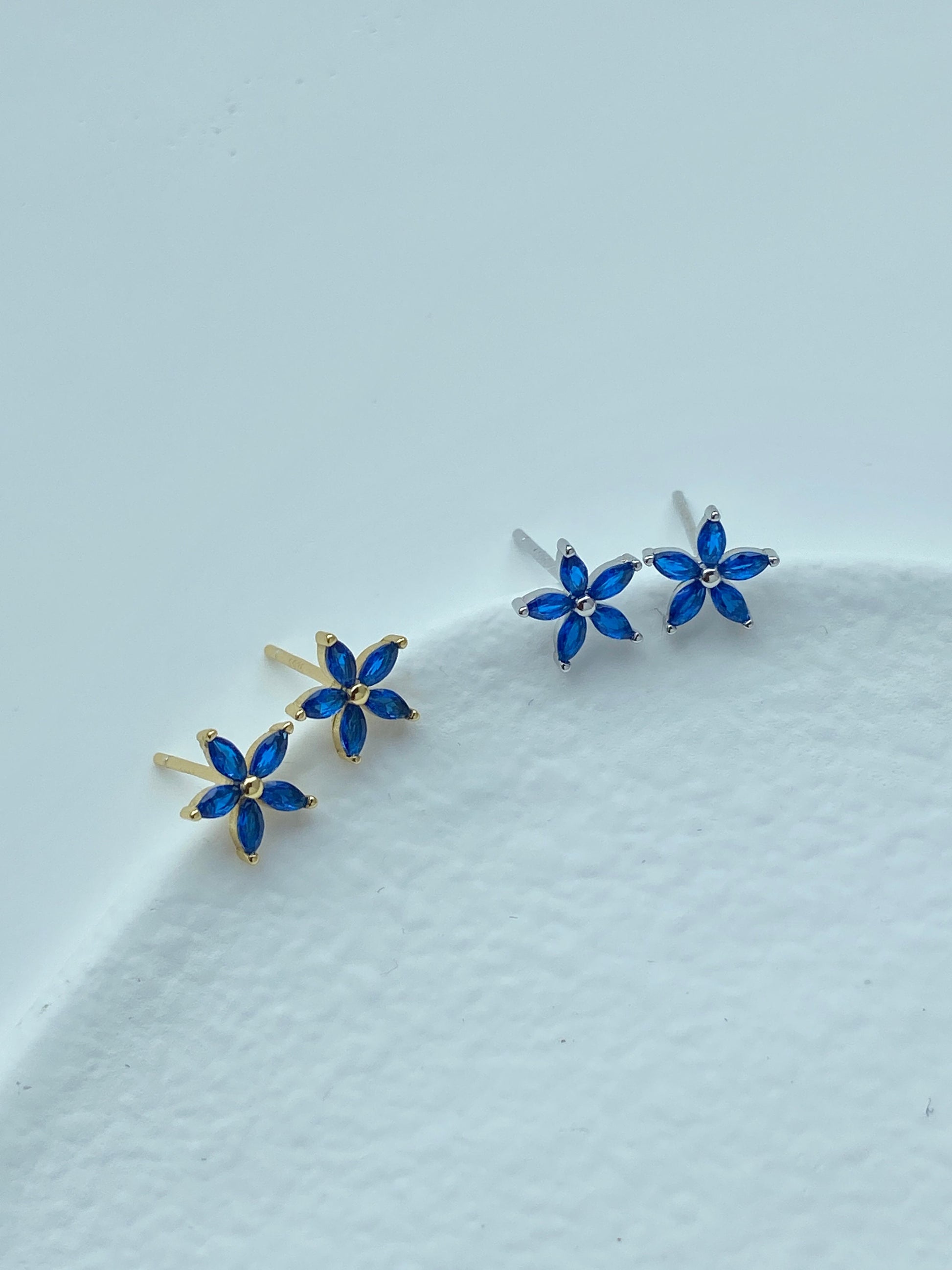 Dainty Blue Flower Earrings, Elegant Cute Five-Petaled Flowers Stud Earrings Jewelry, 14K Gold Plated 925 Sterling Silver Earrings Jewellery