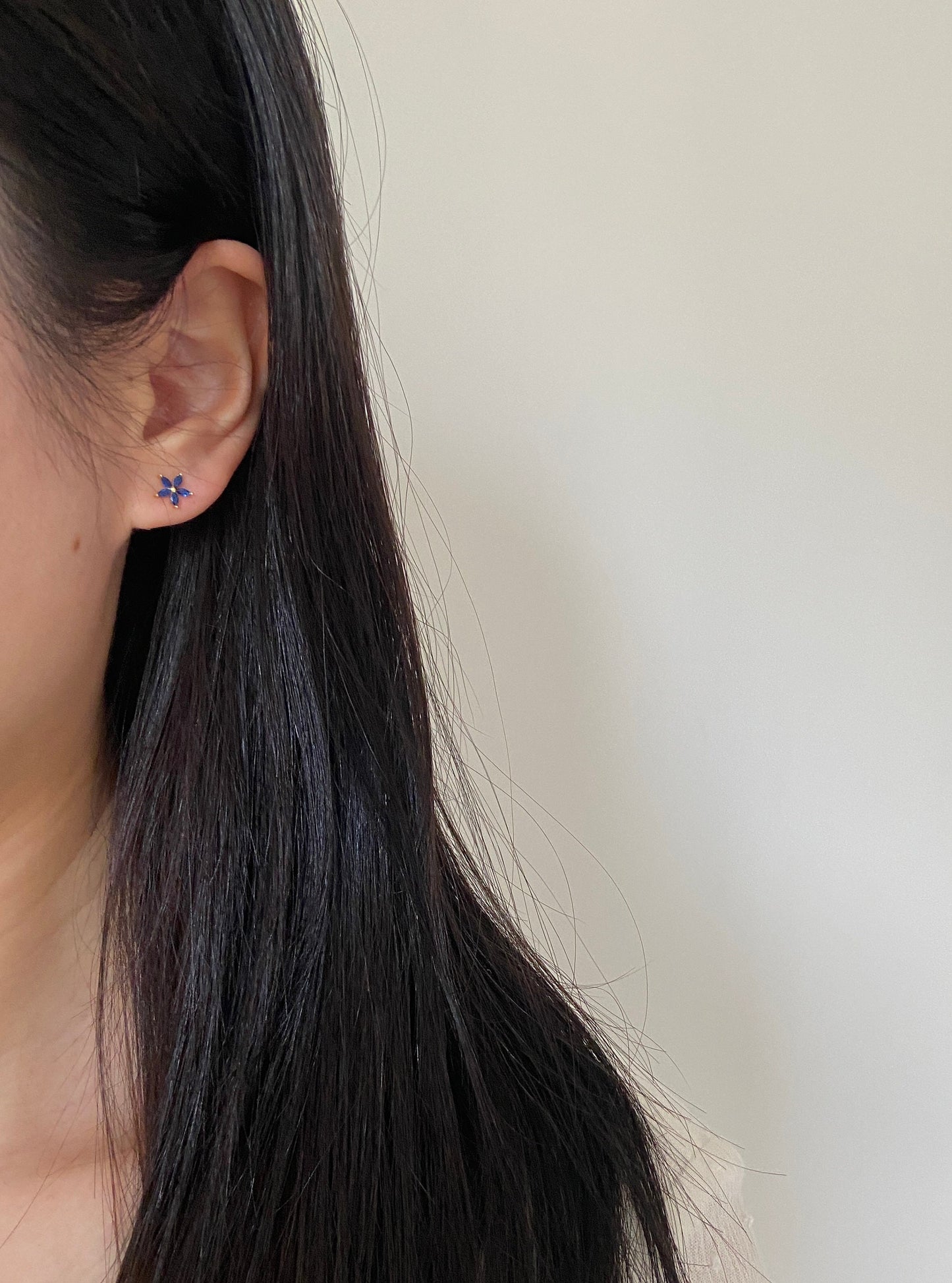 Dainty Blue Flower Earrings, Elegant Cute Five-Petaled Flowers Stud Earrings Jewelry, 14K Gold Plated 925 Sterling Silver Earrings Jewellery