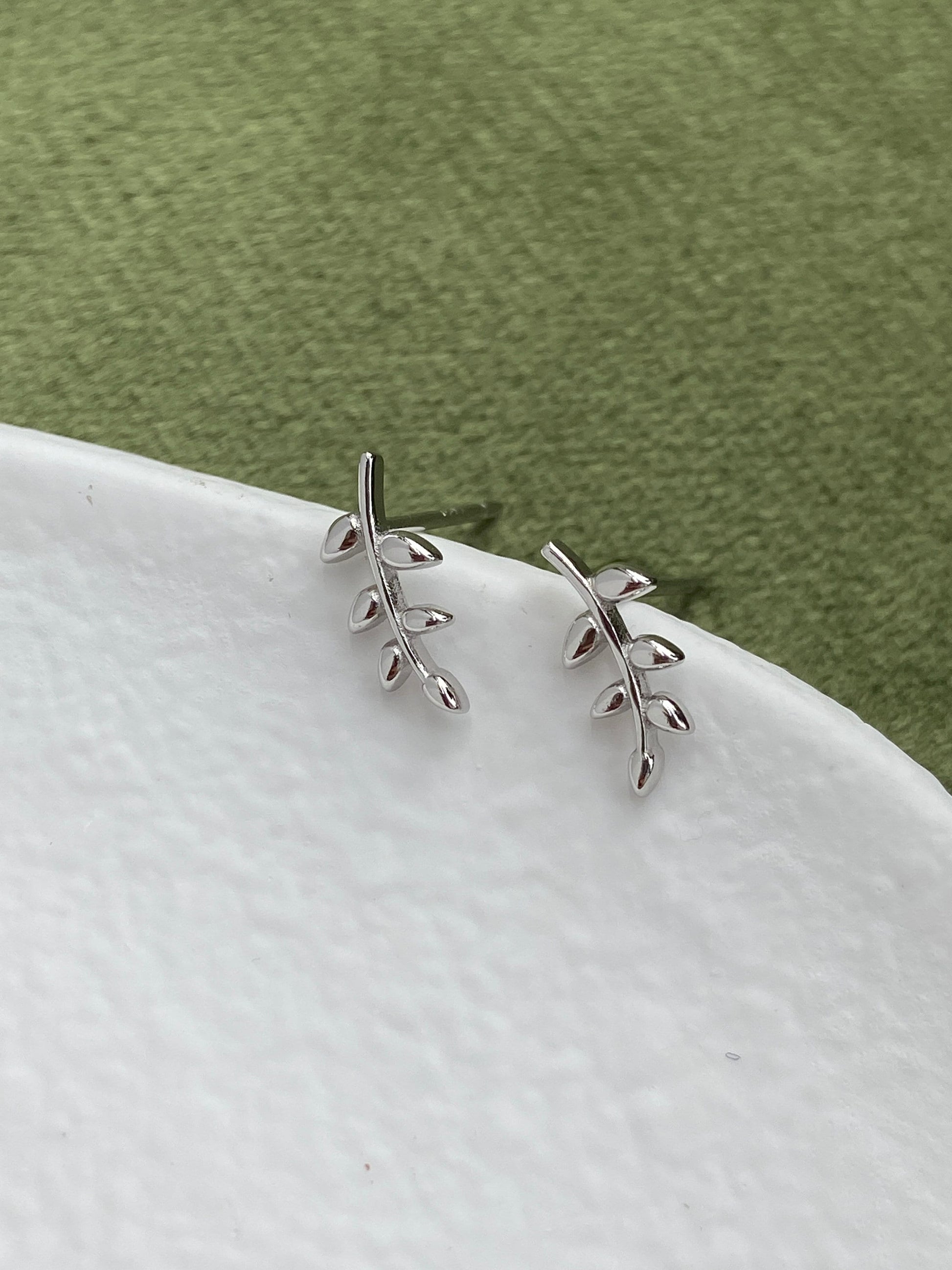Minimalist Basic Leaf Stud Earrings, Daily Simple Cute Twig Branch Earrings Jewelry, Dainty 14K Gold Plated 925 Sterling Silver Jewellery