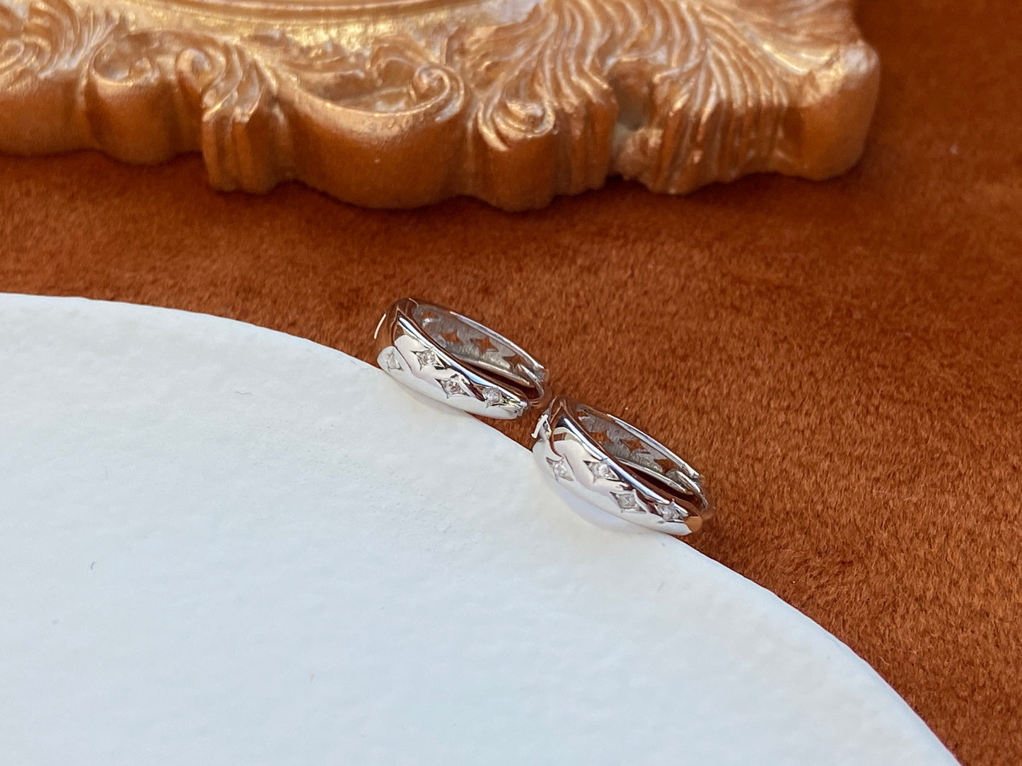 Star Hoop Solid Sterling Silver Earrings, 18K Gold Plated 925 Silver Zircon Sparkling Star Huggie