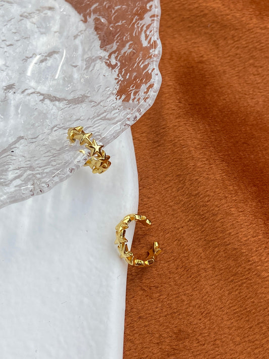 Basic Simple Star Ear Cuffs, Cute Lovely Star Non-Piercing Earrings Jewelry, Daily 14K Gold Plated 925 Sterling Silver Earrings Jewellery