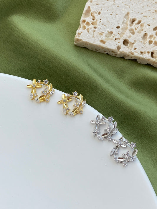 925 Sterling Silver Flower Earrings, Gold Flower Earrings, Dainty Leaf Stud earrings, Eternal Flower Stud Earrings, 14K Gold Plated Earrings