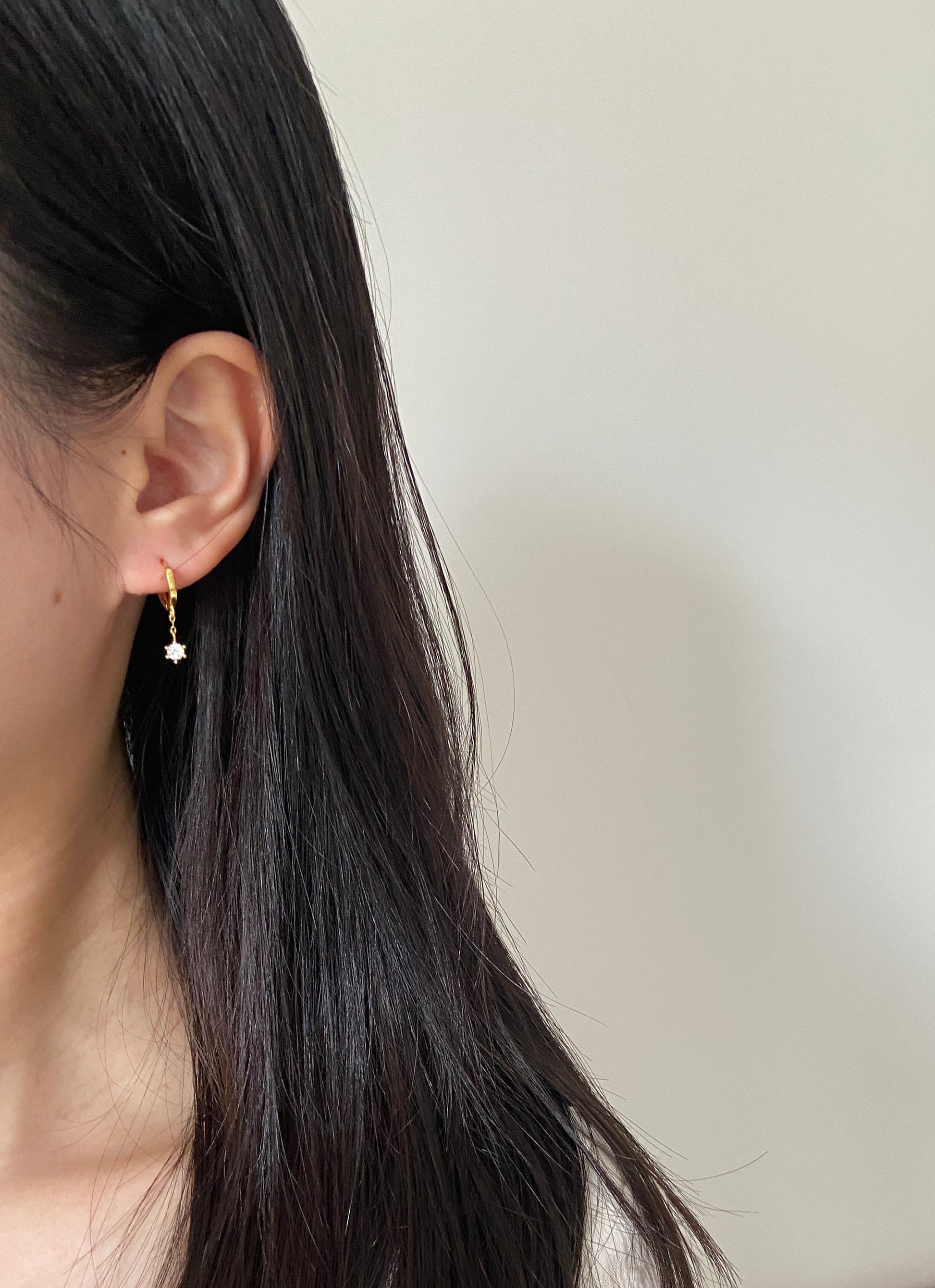 Shiny Star Hoop Earrings, 14K Gold Plated 925 Sterling Silver Hexagram Drop Earrings