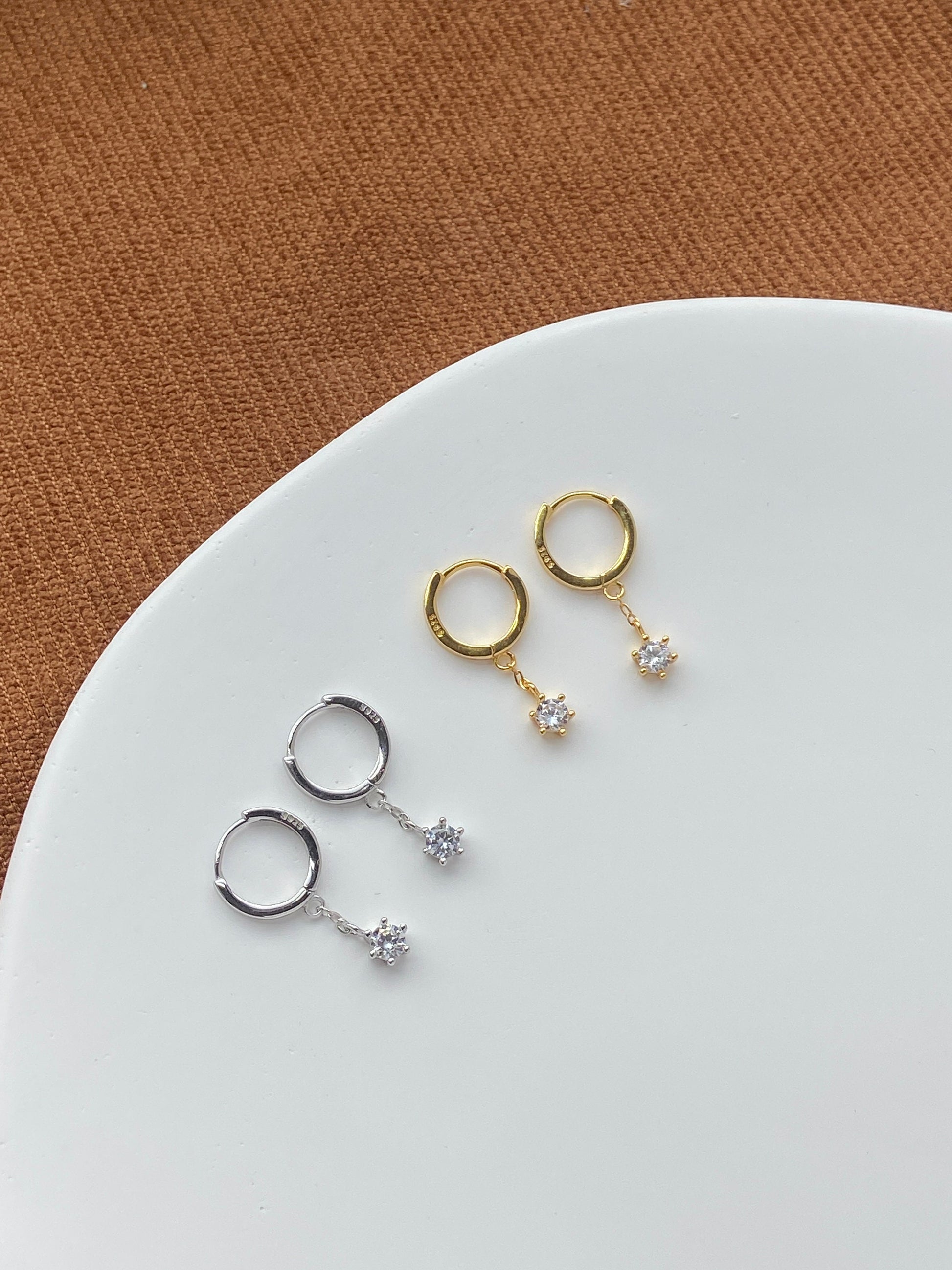 Shiny Star Hoop Earrings, 14K Gold Plated 925 Sterling Silver Hexagram Drop Earrings