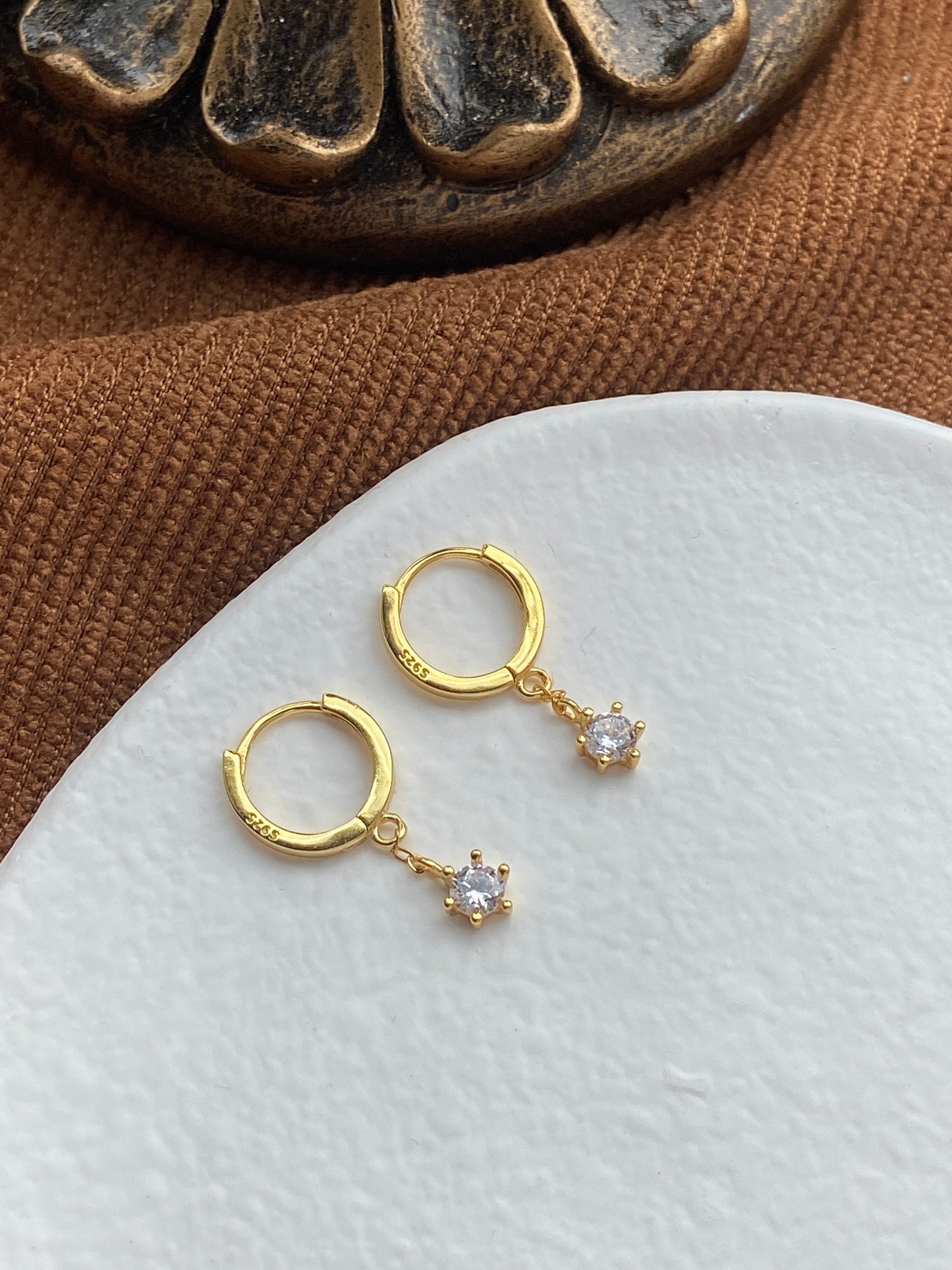 Shiny Star Hoop Earrings, 14K Gold Plated 925 Sterling Silver Hexagram Drop Earrings