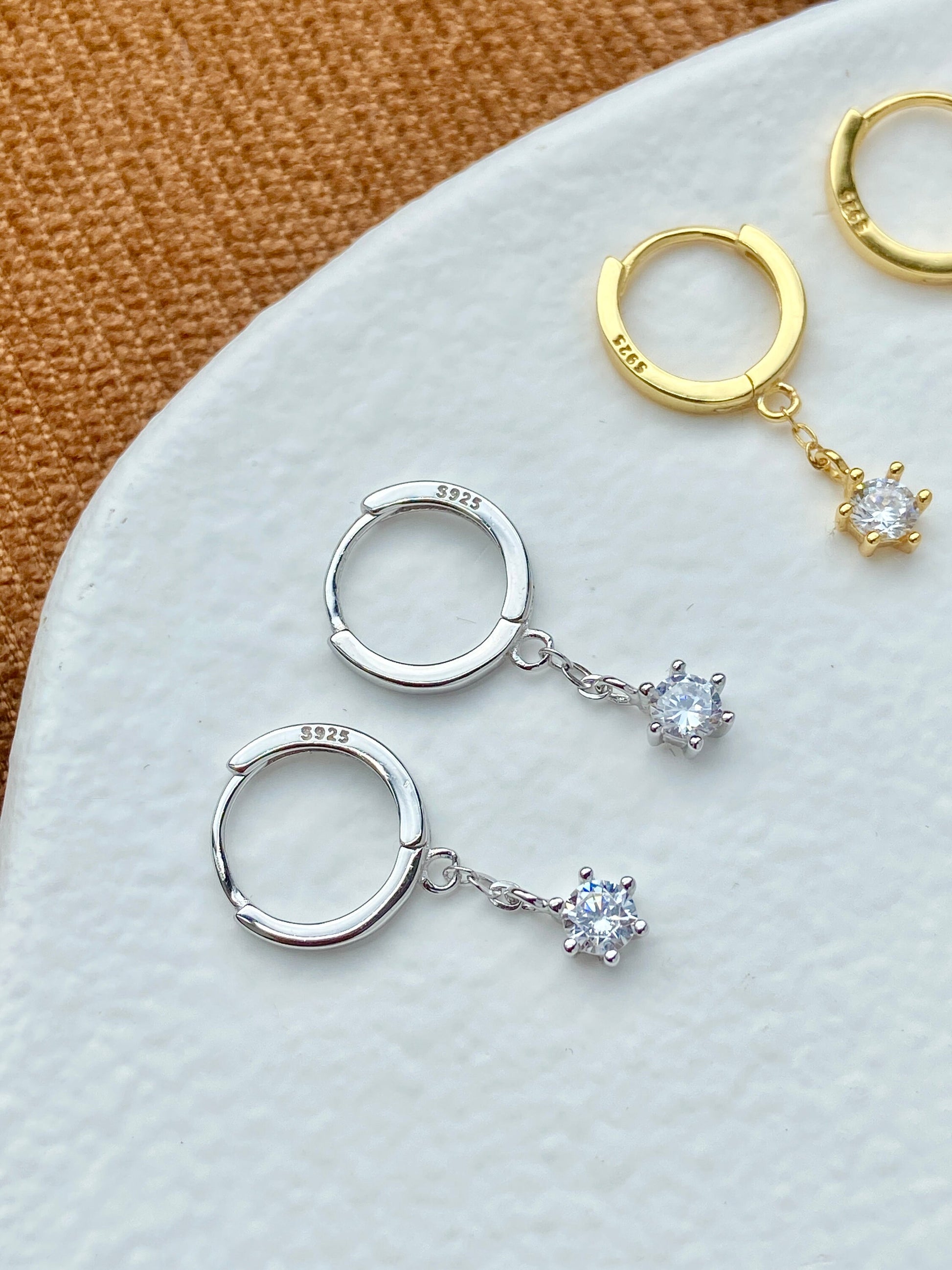 Shiny Star Hoop Earrings, 14K Gold Plated 925 Sterling Silver Hexagram Drop Earrings