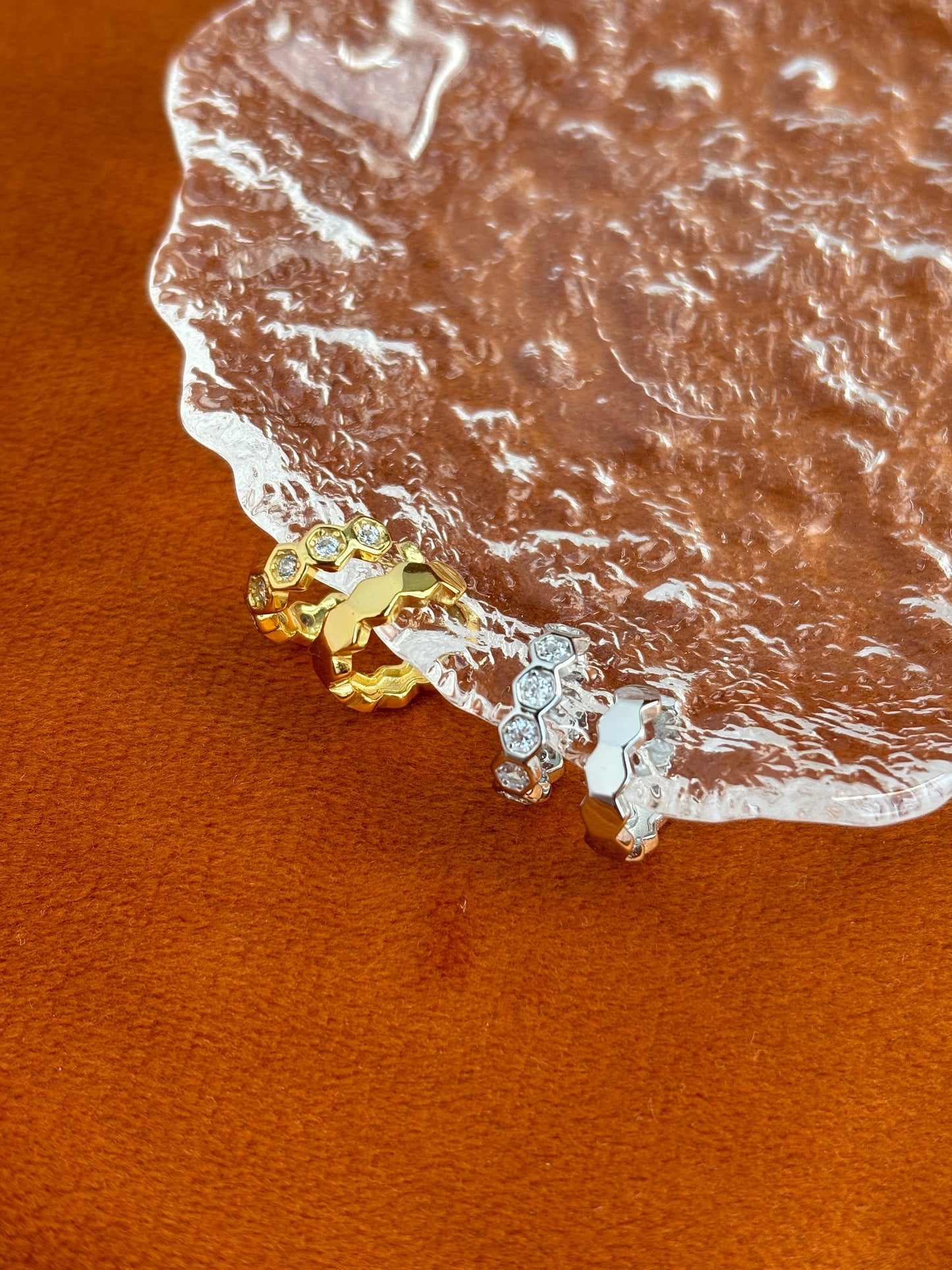 Dainty Beehive Ear Cuff, Golden HoneyComb Non-piercing Earrings, Silver Hexagonal Jewelry, 14K Gold Plated 925 Sterling Silver Jewellery