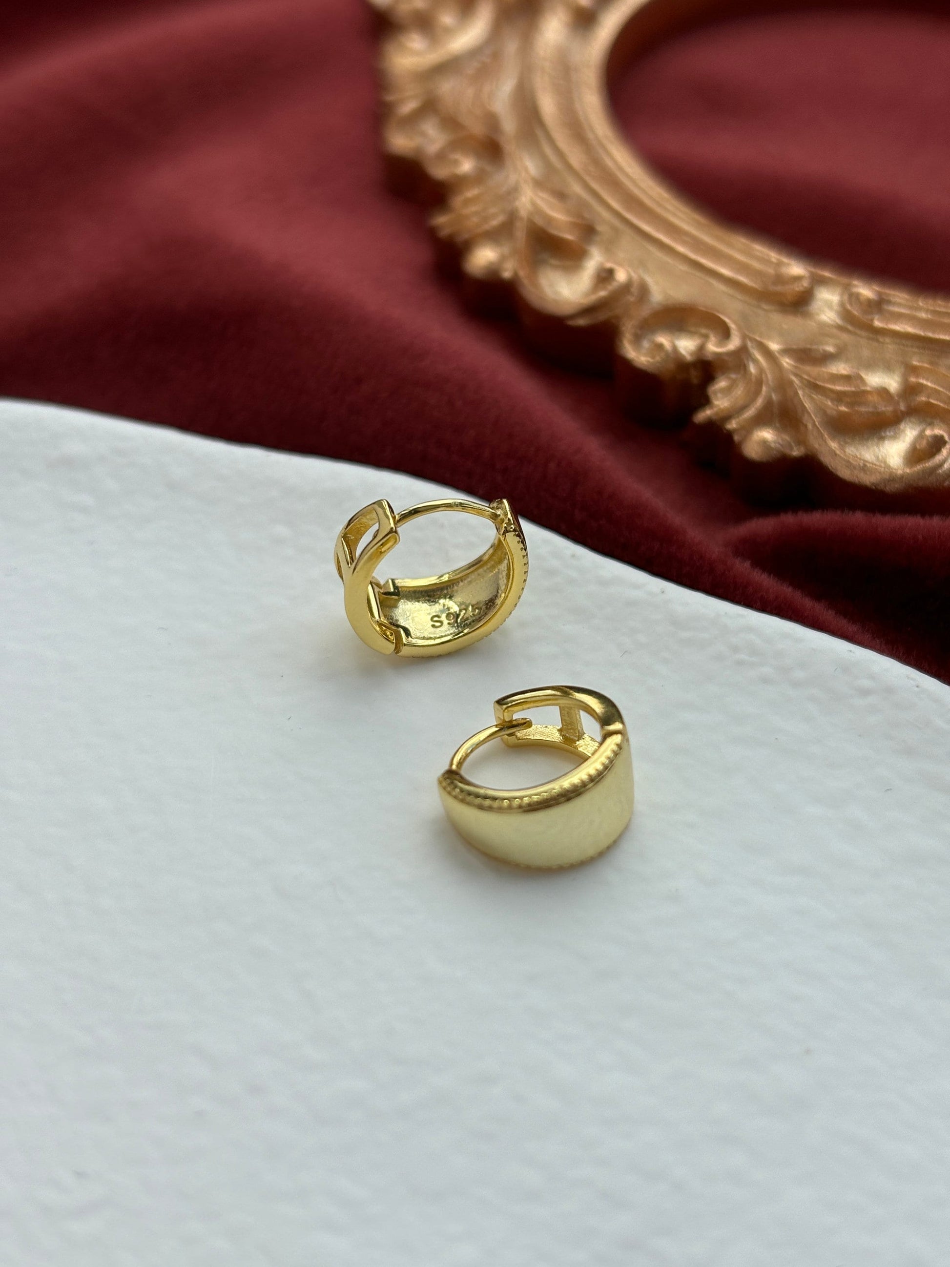 Dainty Minimalist Chunky Huggie, Golden Basic Hoop Earrings, Elegant Silver Jewelry, Daily 14K Gold Plated 925 Sterling Silver Jewellery