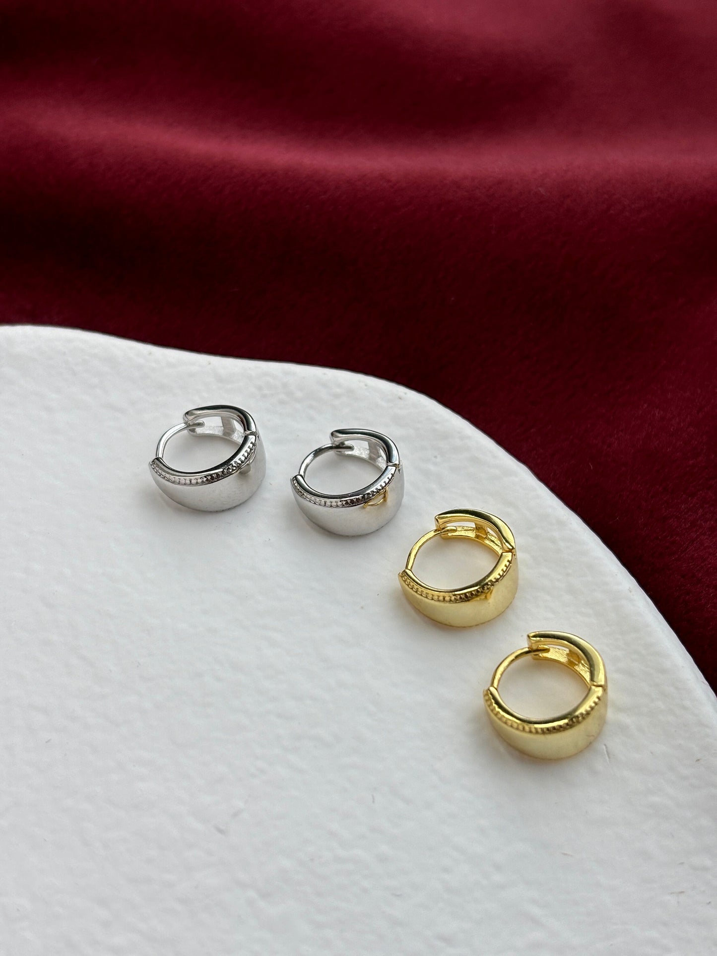 Dainty Minimalist Chunky Huggie, Golden Basic Hoop Earrings, Elegant Silver Jewelry, Daily 14K Gold Plated 925 Sterling Silver Jewellery