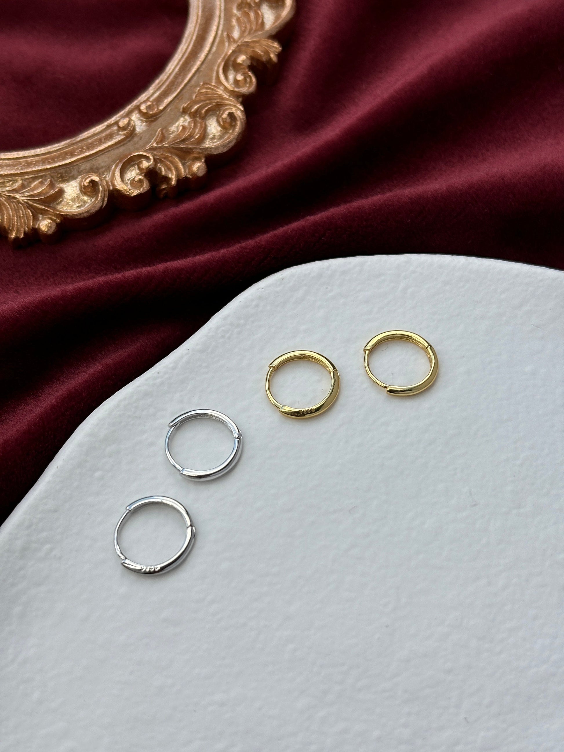 Dainty Minimalist Huggie, Golden Basic Hoop Earrings, Elegant Silver Thin Mini Jewelry, Daily 14K Gold Plated 925 Sterling Silver Jewellery