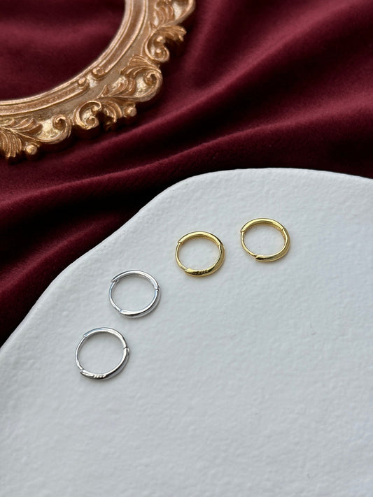 Dainty Minimalist Huggie, Golden Basic Hoop Earrings, Elegant Silver Thin Mini Jewelry, Daily 14K Gold Plated 925 Sterling Silver Jewellery
